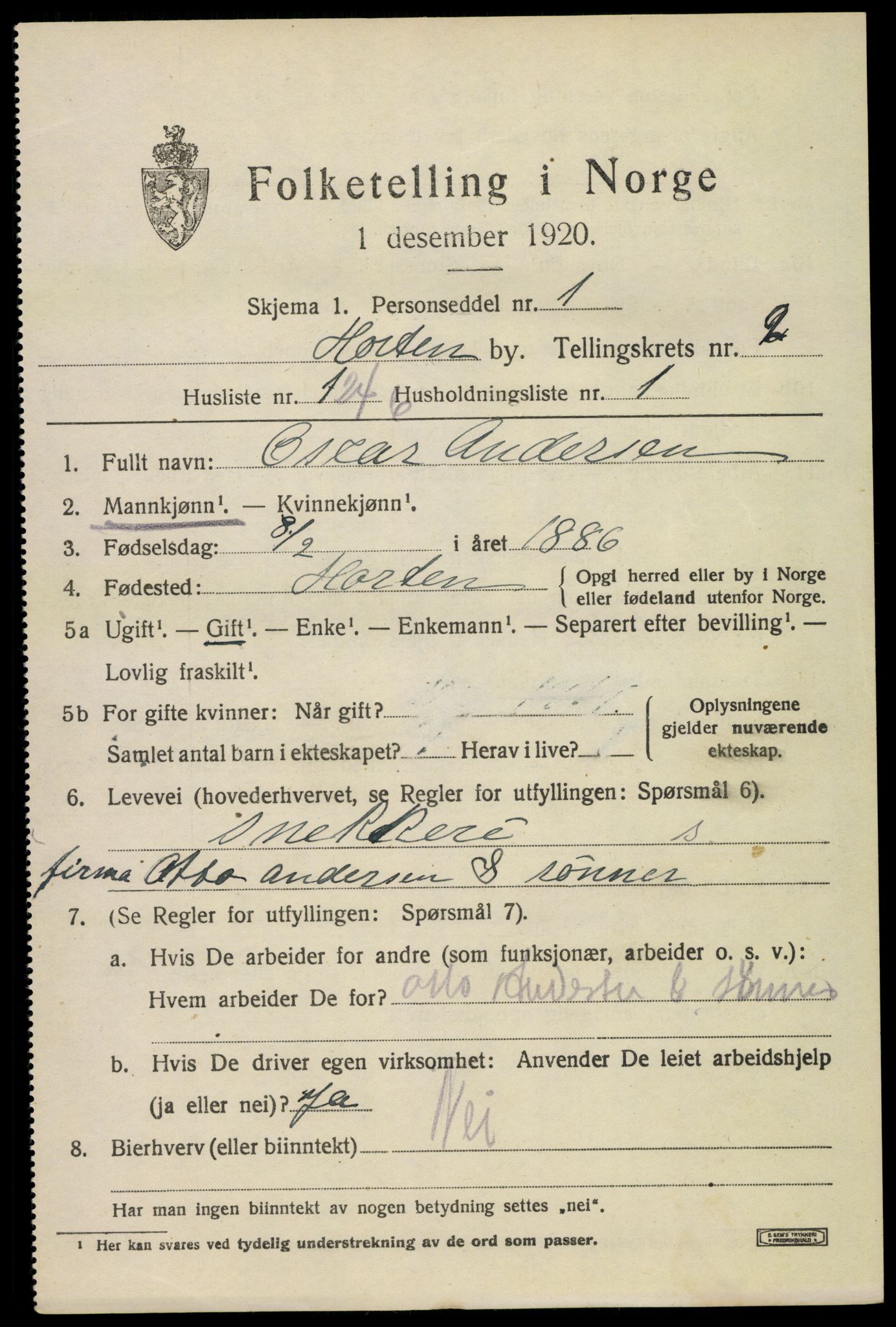 SAKO, 1920 census for Horten, 1920, p. 12079