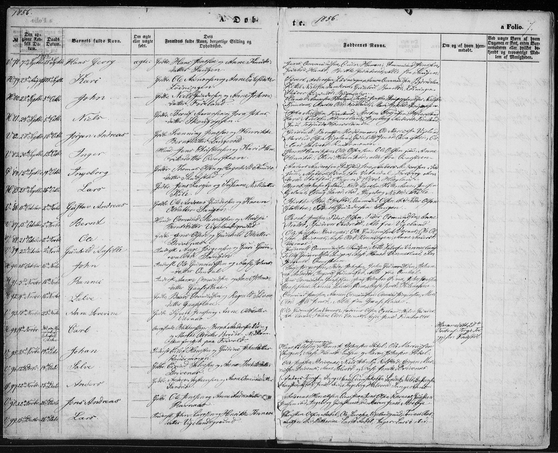 Vennesla sokneprestkontor, AV/SAK-1111-0045/Fa/Fac/L0007: Parish register (official) no. A 7, 1855-1873, p. 7