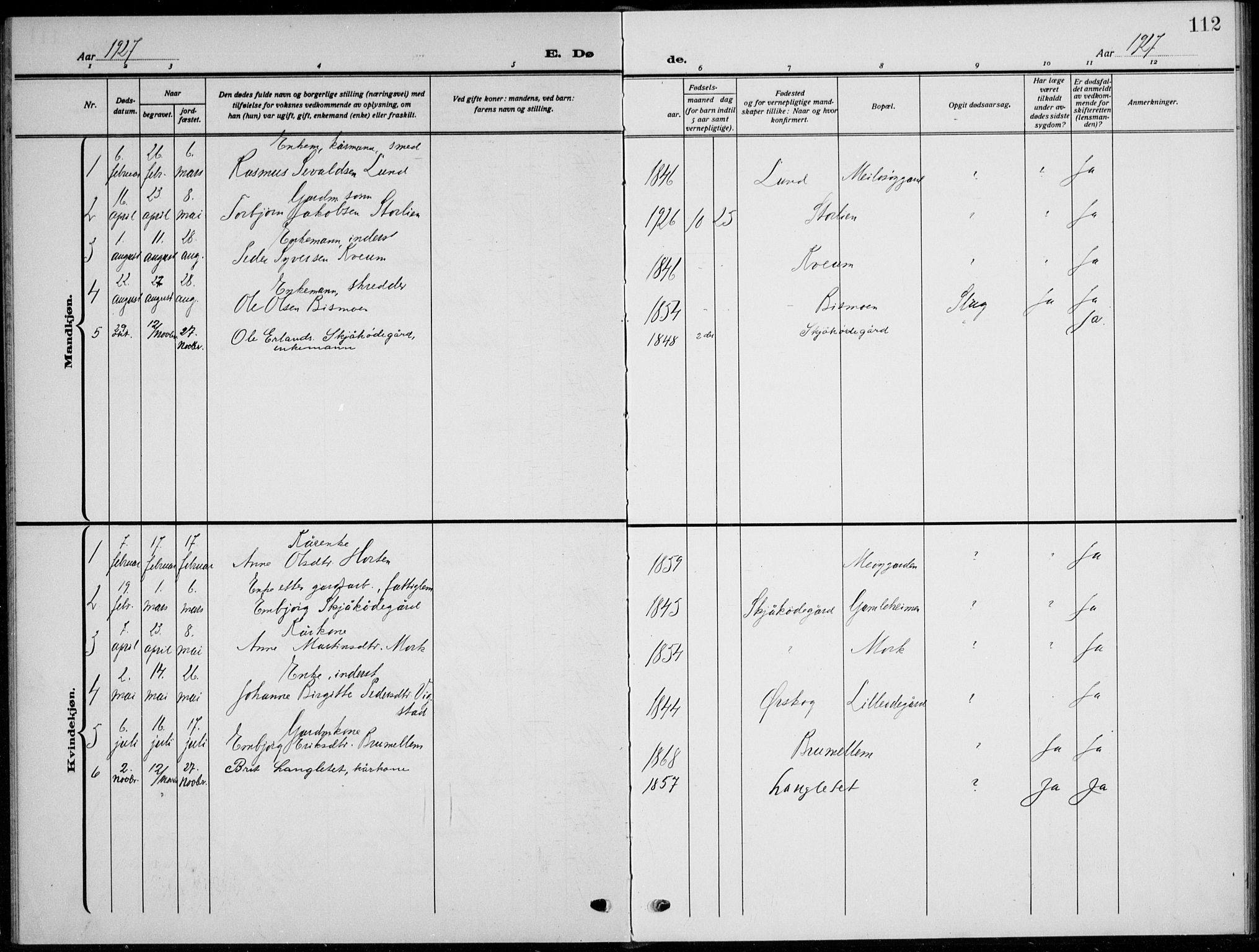 Skjåk prestekontor, SAH/PREST-072/H/Ha/Hab/L0005: Parish register (copy) no. 5, 1922-1936, p. 112