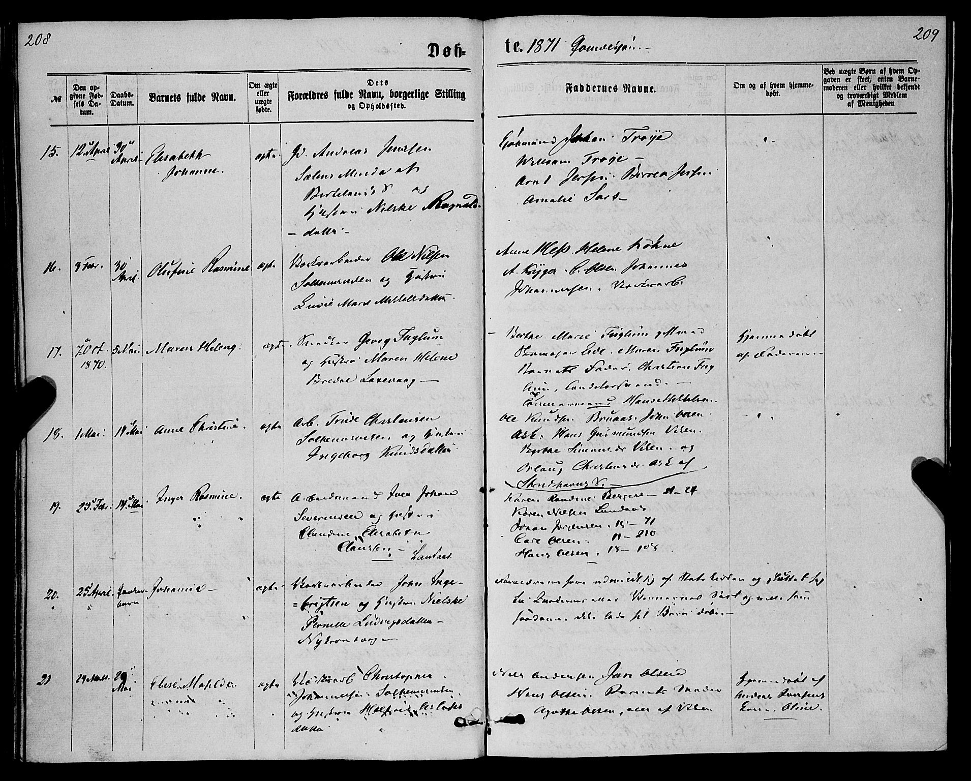 St. Jørgens hospital og Årstad sokneprestembete, AV/SAB-A-99934: Parish register (official) no. A 6, 1870-1878, p. 208-209