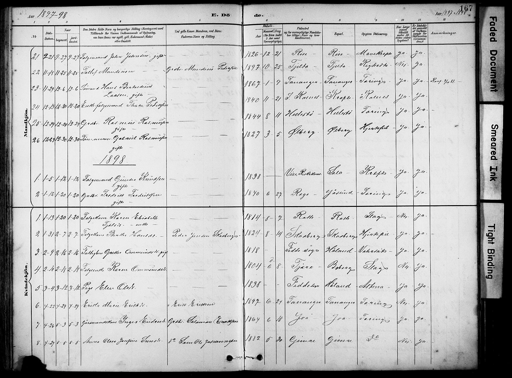 Håland sokneprestkontor, AV/SAST-A-101802/001/30BA/L0012: Parish register (official) no. A 11, 1889-1900, p. 167