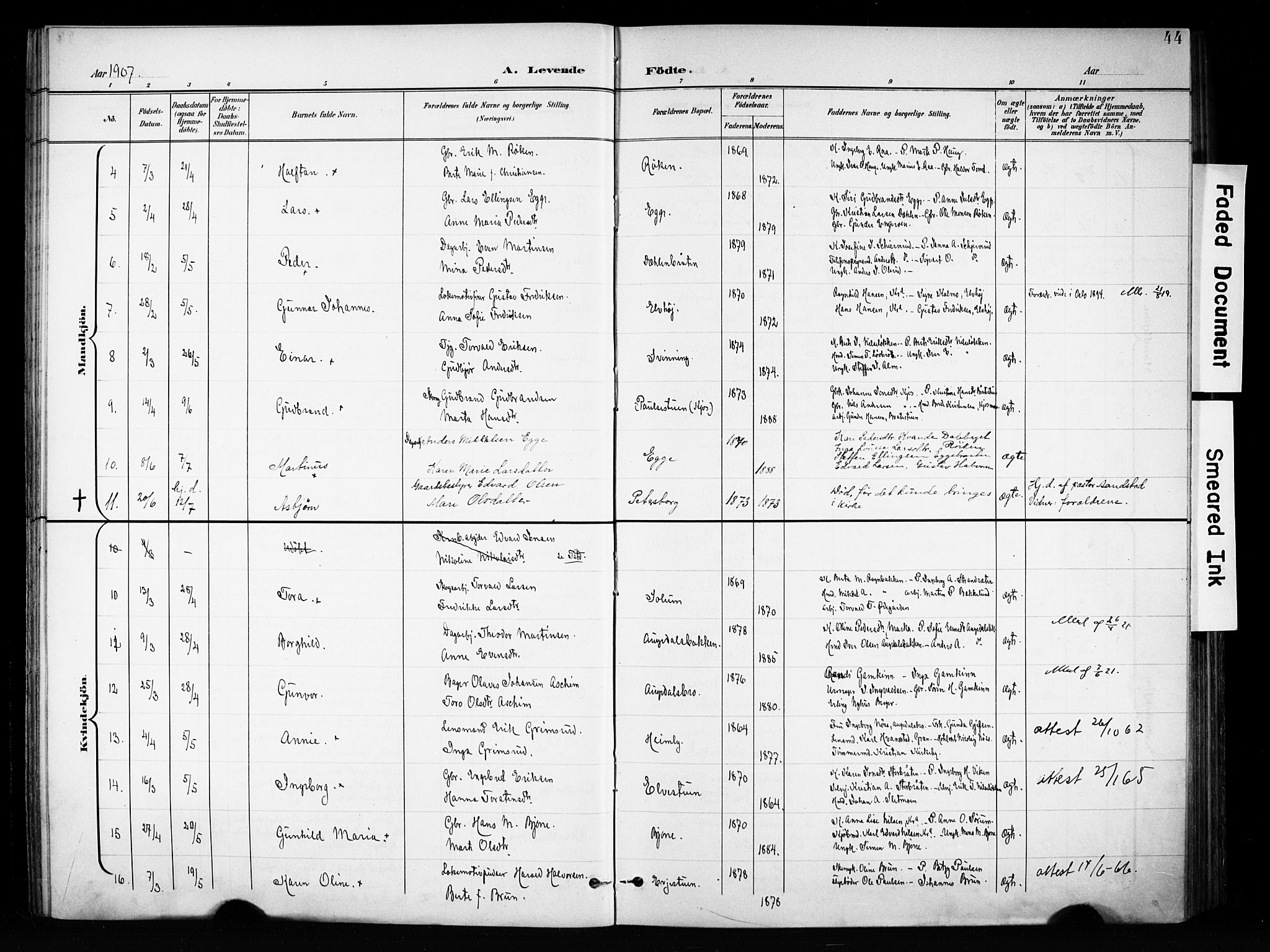 Brandbu prestekontor, AV/SAH-PREST-114/H/Ha/Haa/L0001: Parish register (official) no. 1, 1900-1912, p. 44