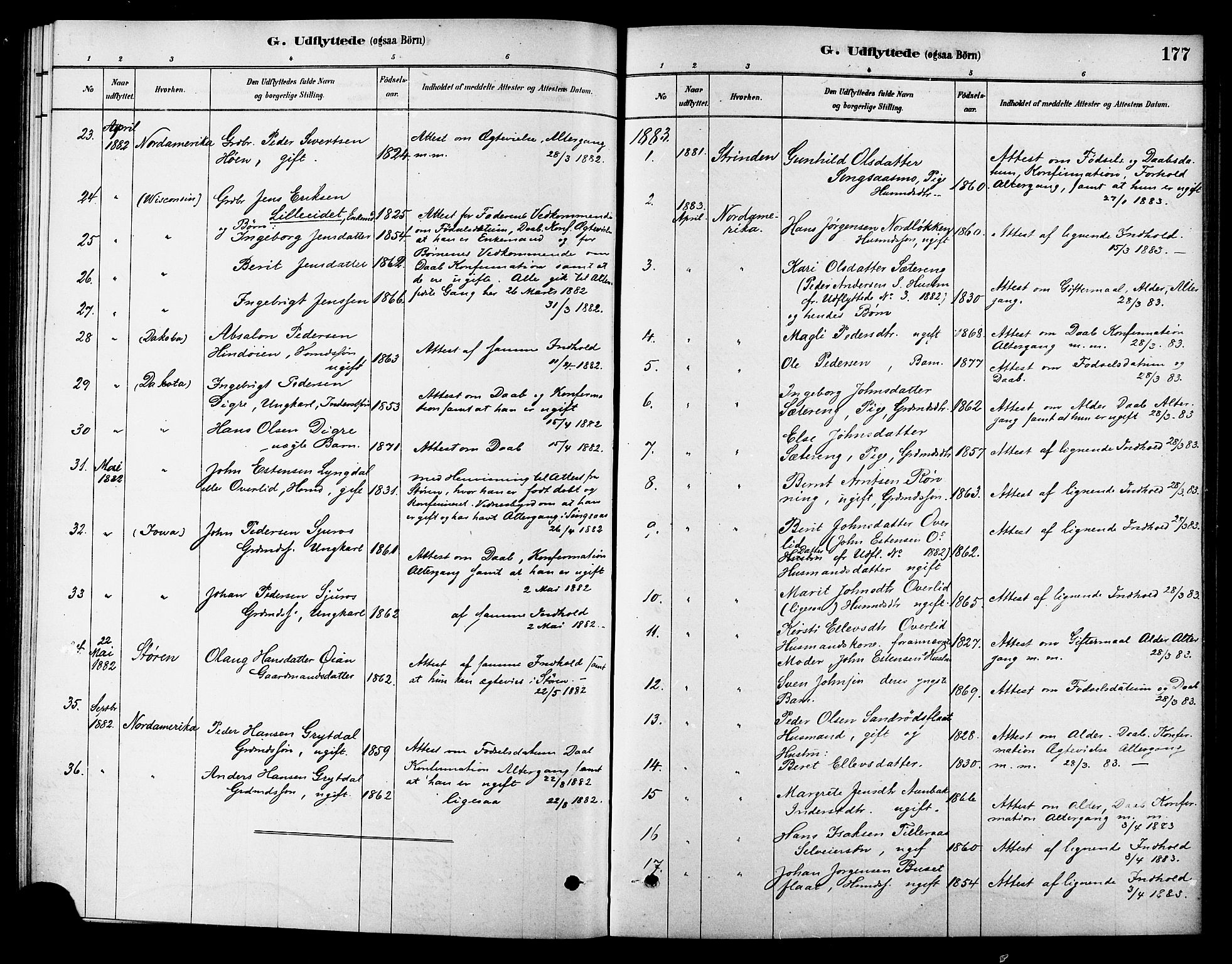 Ministerialprotokoller, klokkerbøker og fødselsregistre - Sør-Trøndelag, SAT/A-1456/688/L1024: Parish register (official) no. 688A01, 1879-1890, p. 177