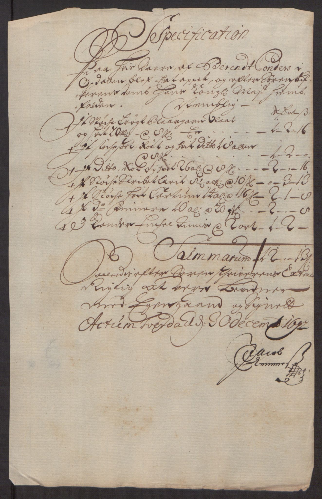 Rentekammeret inntil 1814, Reviderte regnskaper, Fogderegnskap, AV/RA-EA-4092/R58/L3937: Fogderegnskap Orkdal, 1691-1692, p. 343