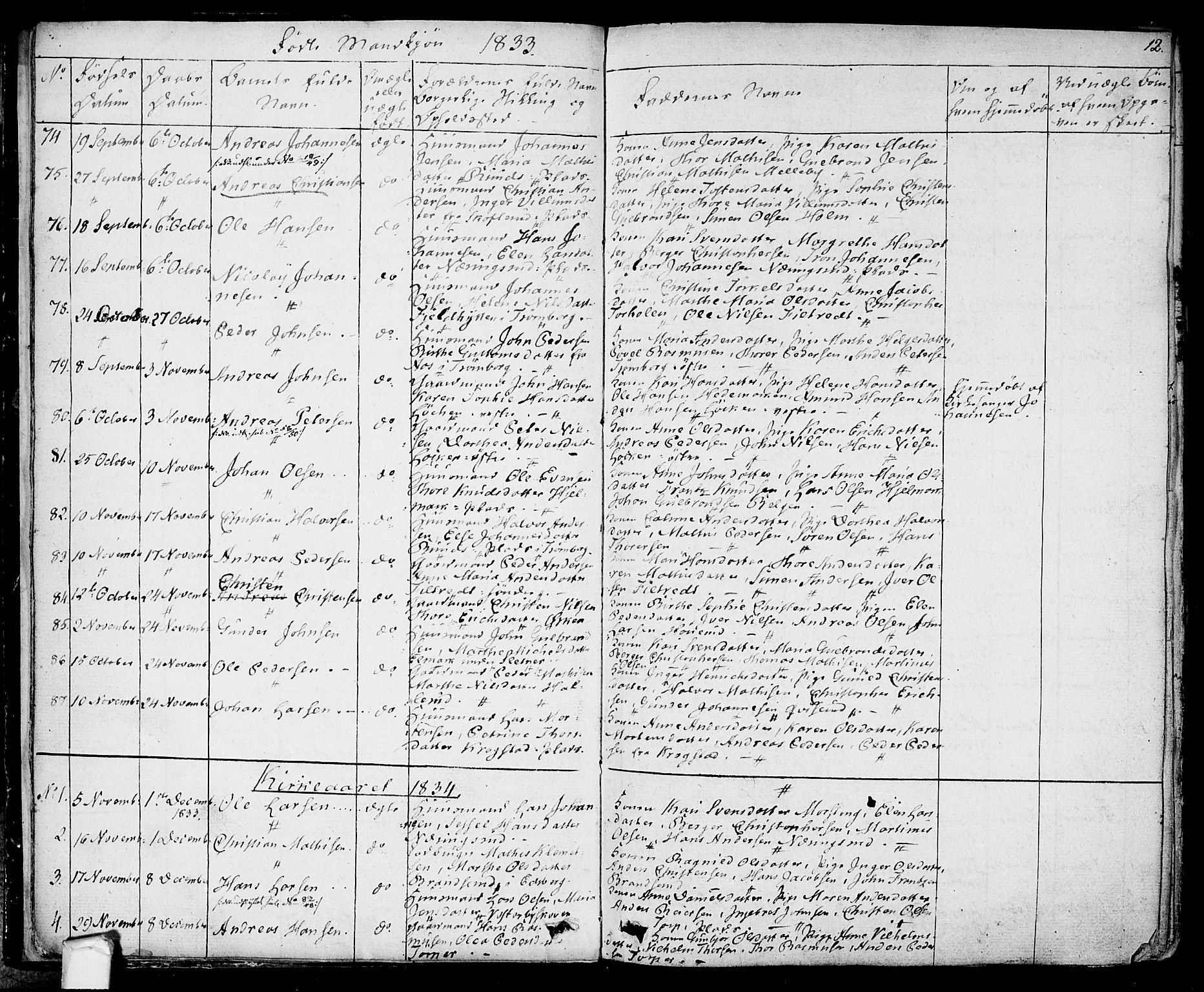 Eidsberg prestekontor Kirkebøker, SAO/A-10905/F/Fa/L0008: Parish register (official) no. I 8, 1832-1848, p. 12
