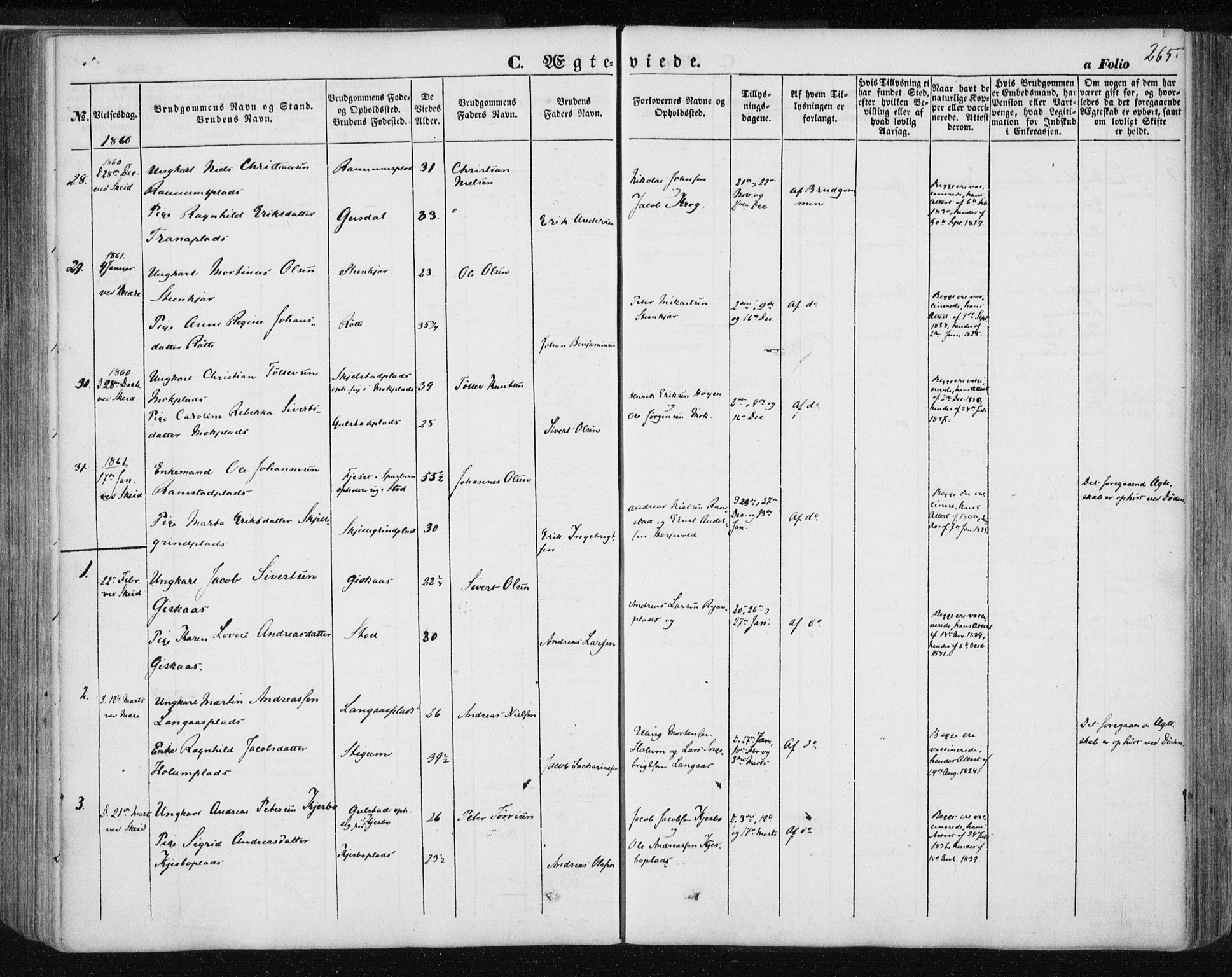 Ministerialprotokoller, klokkerbøker og fødselsregistre - Nord-Trøndelag, AV/SAT-A-1458/735/L0342: Parish register (official) no. 735A07 /1, 1849-1862, p. 265