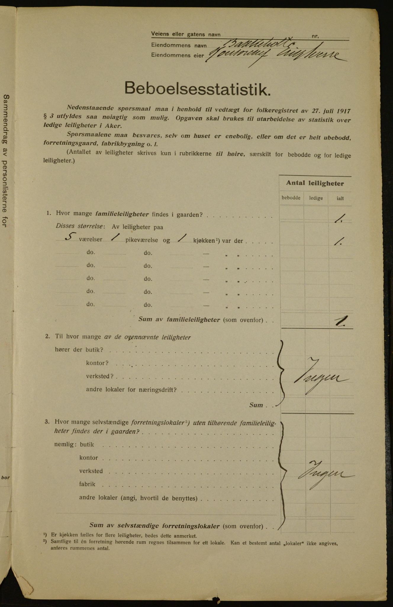 OBA, Municipal Census 1917 for Aker, 1917, p. 3019