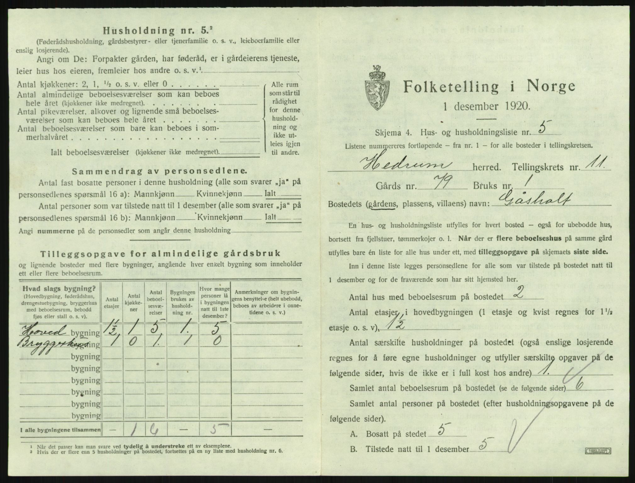 SAKO, 1920 census for Hedrum, 1920, p. 999