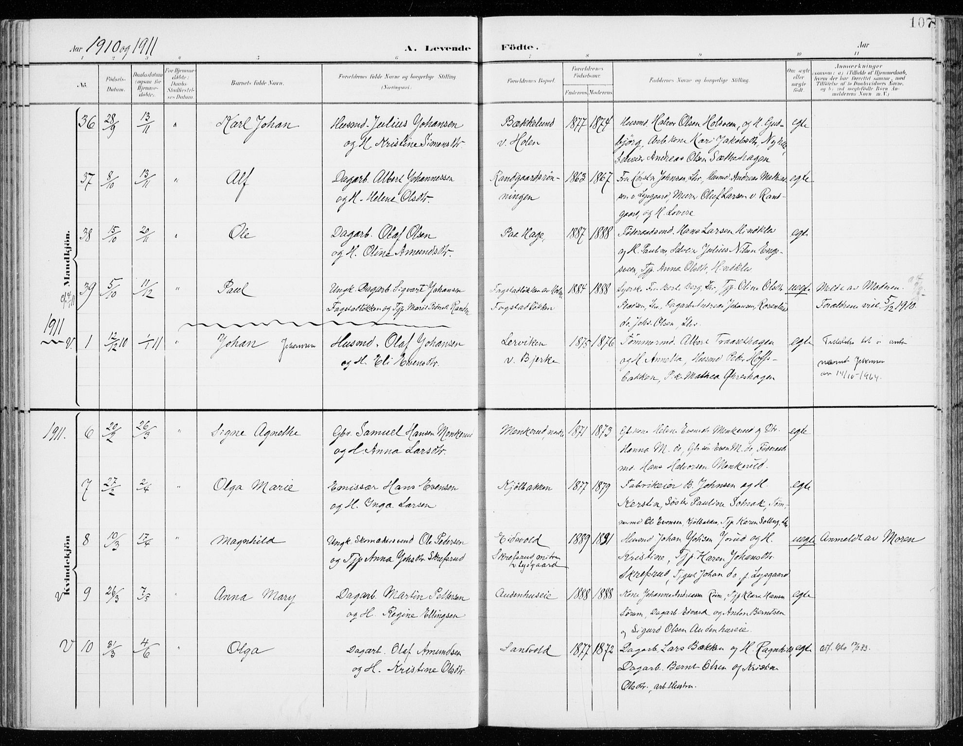 Fåberg prestekontor, SAH/PREST-086/H/Ha/Haa/L0011: Parish register (official) no. 11, 1899-1913, p. 107