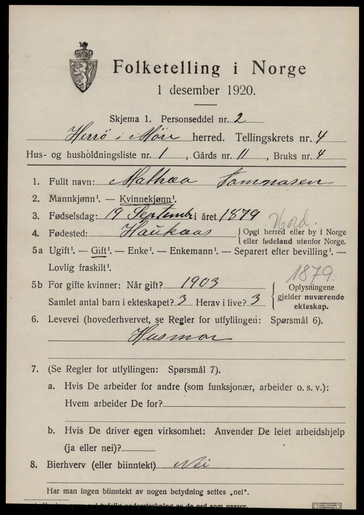 SAT, 1920 census for Herøy (MR), 1920, p. 2843