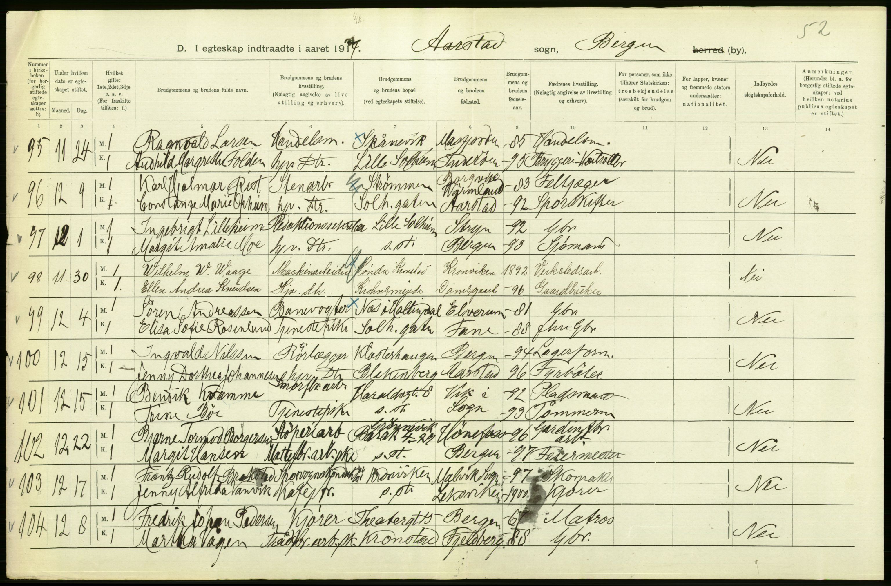 Statistisk sentralbyrå, Sosiodemografiske emner, Befolkning, RA/S-2228/D/Df/Dfb/Dfbg/L0038: Bergen: Gifte, døde, dødfødte., 1917, p. 298