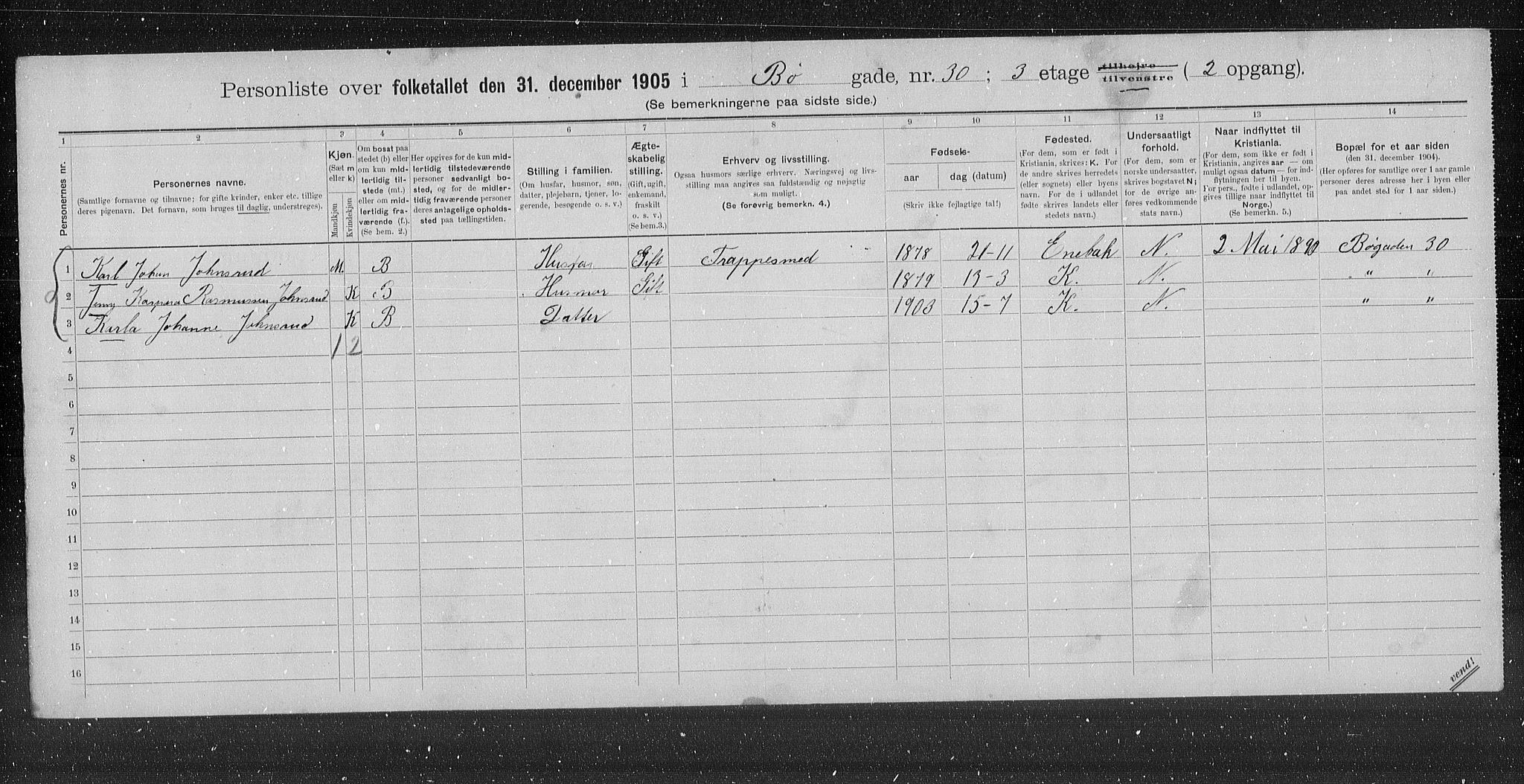 OBA, Municipal Census 1905 for Kristiania, 1905, p. 5926