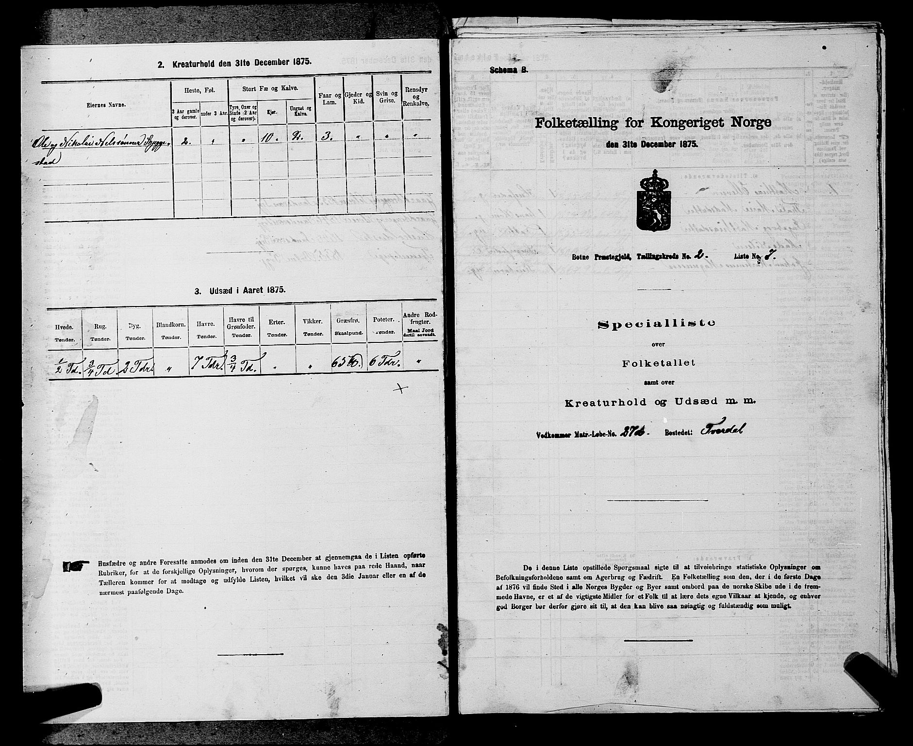 SAKO, 1875 census for 0715P Botne, 1875, p. 172