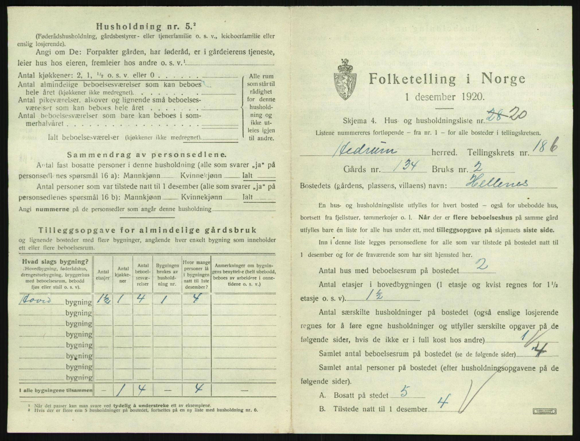 SAKO, 1920 census for Hedrum, 1920, p. 1647