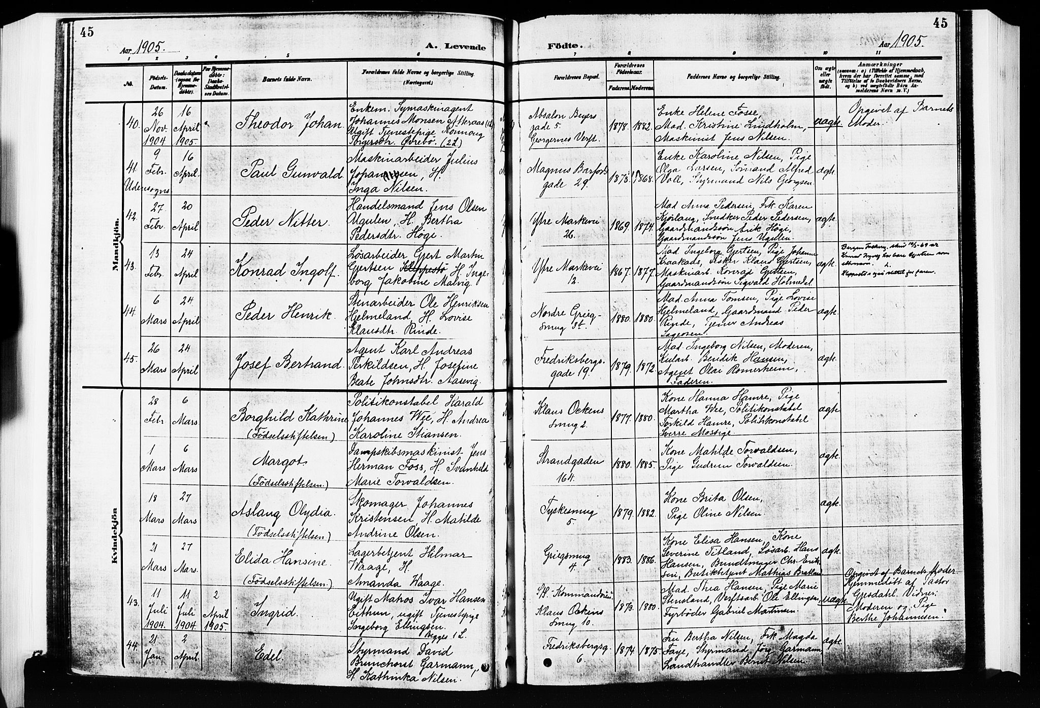 Nykirken Sokneprestembete, SAB/A-77101/H/Hab: Parish register (copy) no. B 5, 1904-1908, p. 45