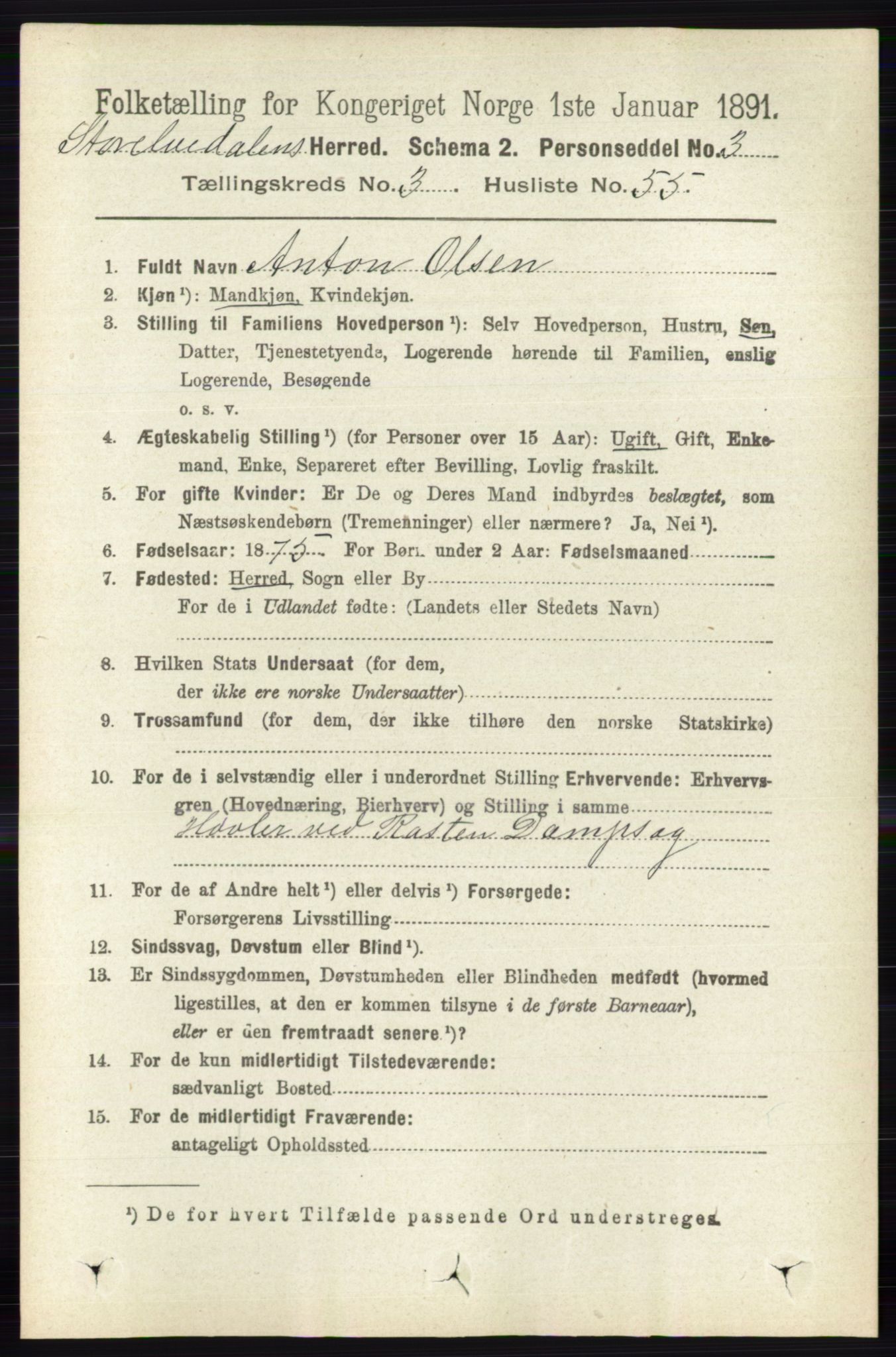 RA, 1891 census for 0430 Stor-Elvdal, 1891, p. 1232