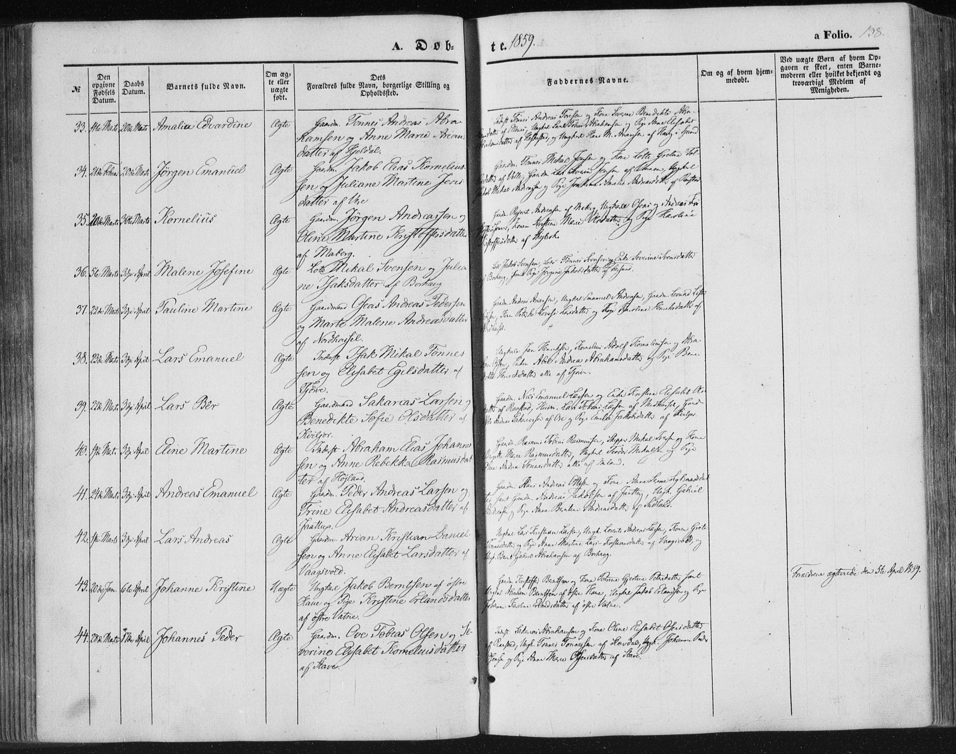 Lista sokneprestkontor, AV/SAK-1111-0027/F/Fa/L0010: Parish register (official) no. A 10, 1846-1861, p. 138