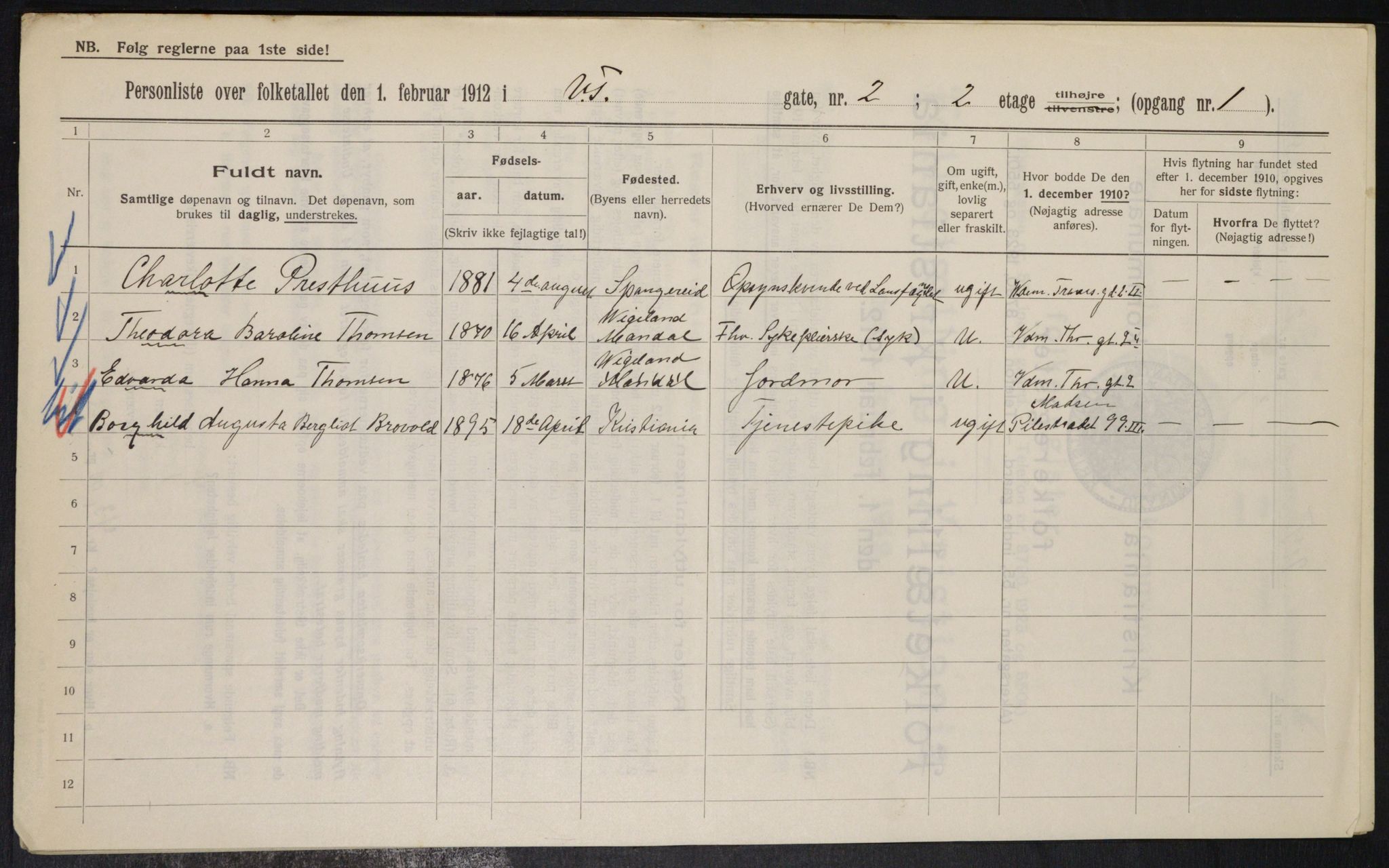 OBA, Municipal Census 1912 for Kristiania, 1912, p. 126213