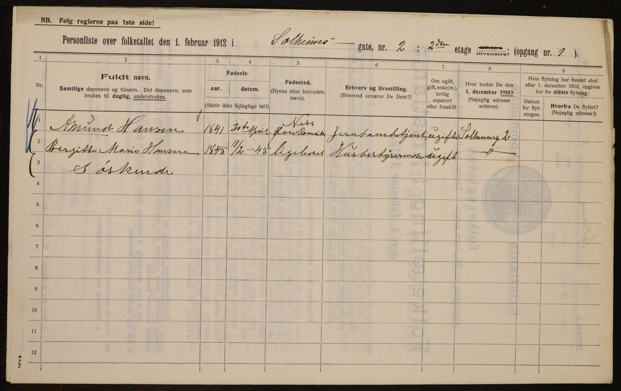 OBA, Municipal Census 1912 for Kristiania, 1912, p. 99849