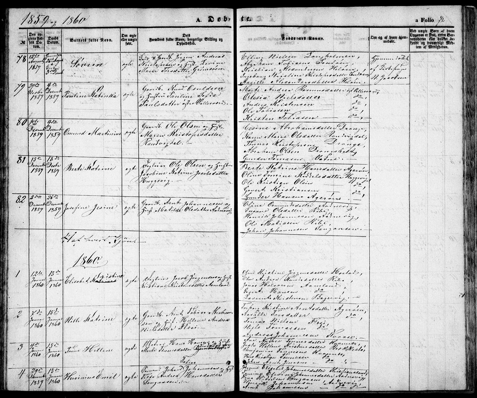 Høvåg sokneprestkontor, SAK/1111-0025/F/Fb/L0002: Parish register (copy) no. B 2, 1847-1869, p. 72