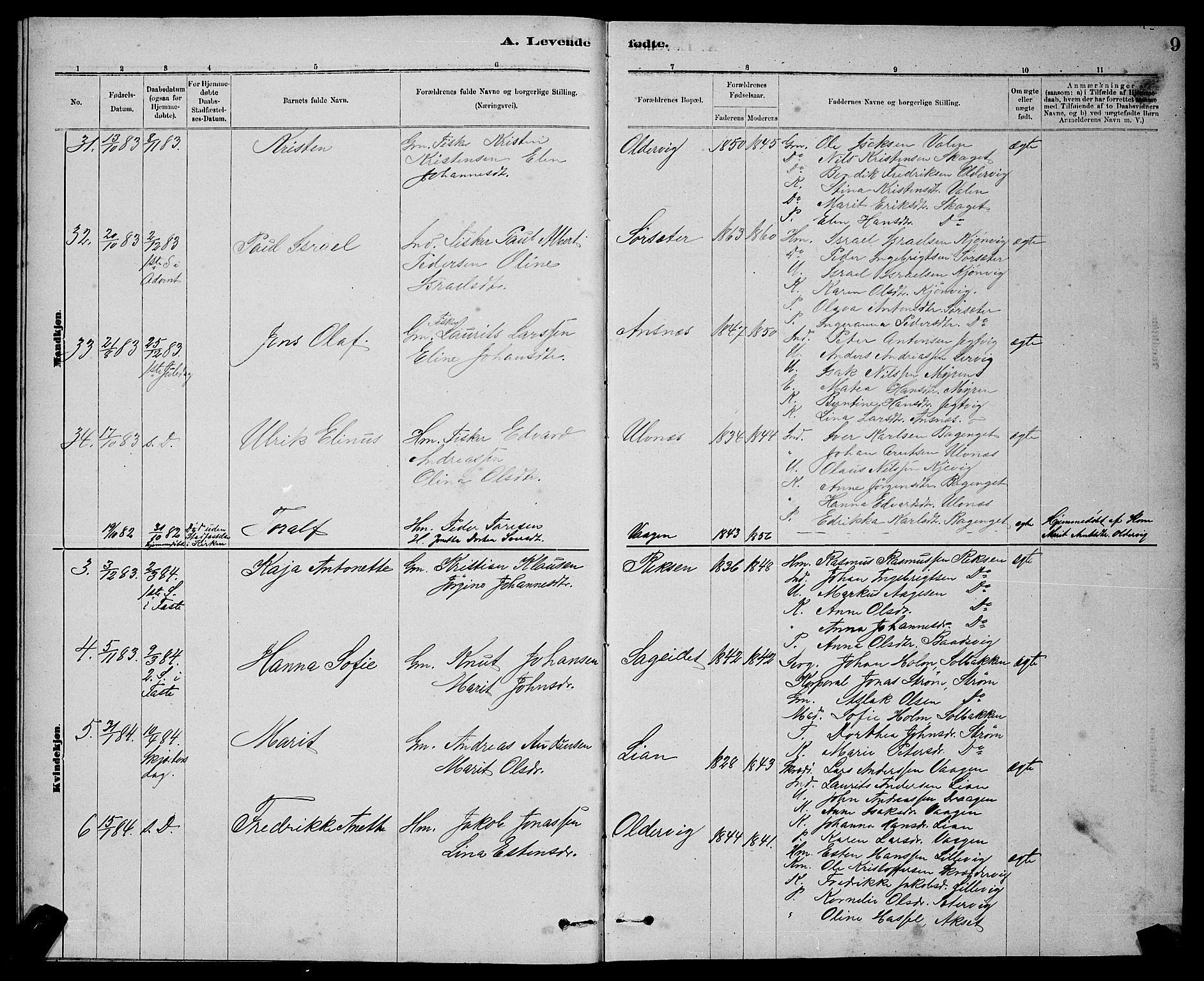 Ministerialprotokoller, klokkerbøker og fødselsregistre - Sør-Trøndelag, SAT/A-1456/637/L0562: Parish register (copy) no. 637C03, 1883-1898, p. 9