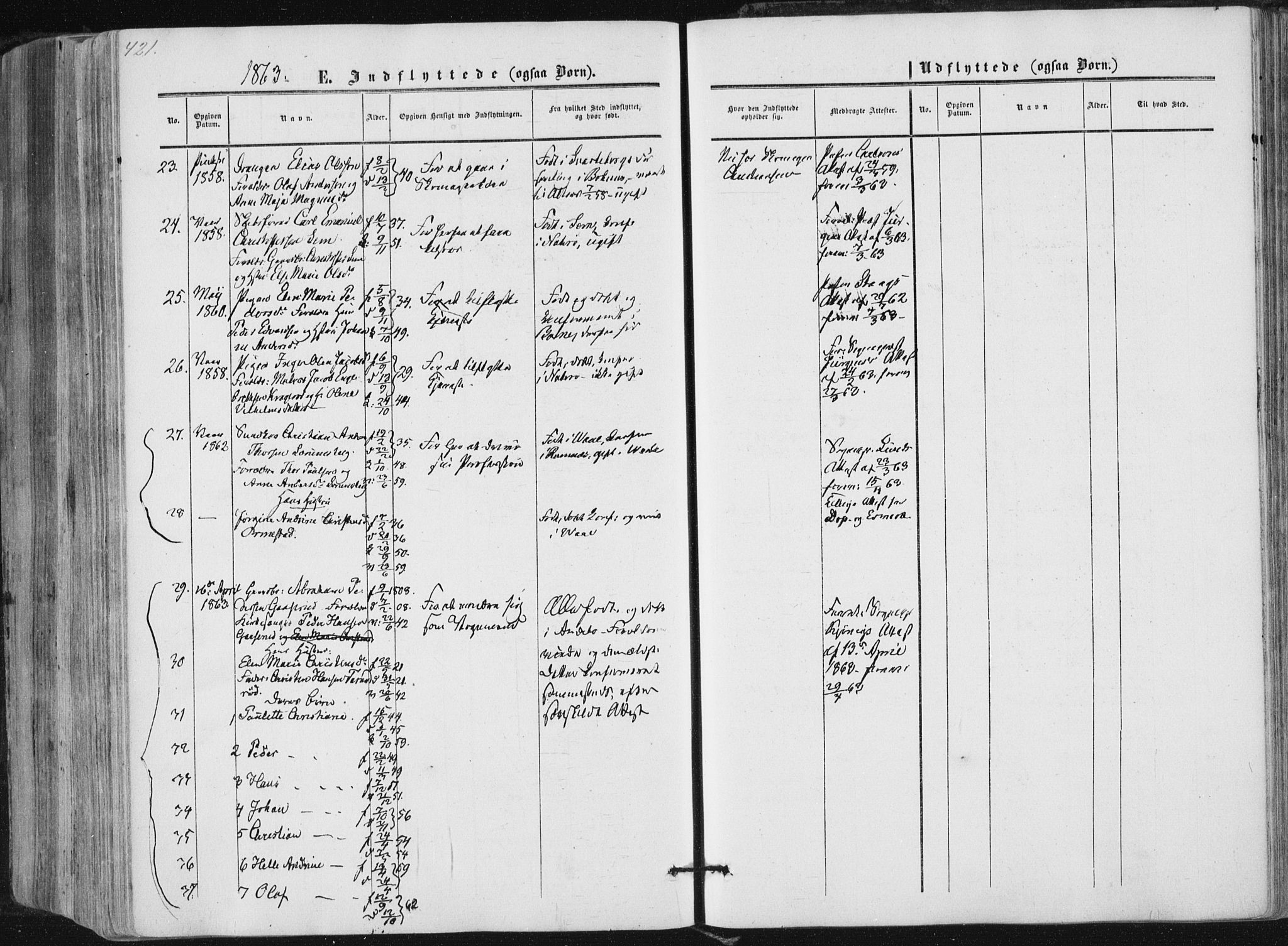 Tønsberg kirkebøker, AV/SAKO-A-330/F/Fa/L0008: Parish register (official) no. I 8, 1855-1864, p. 421