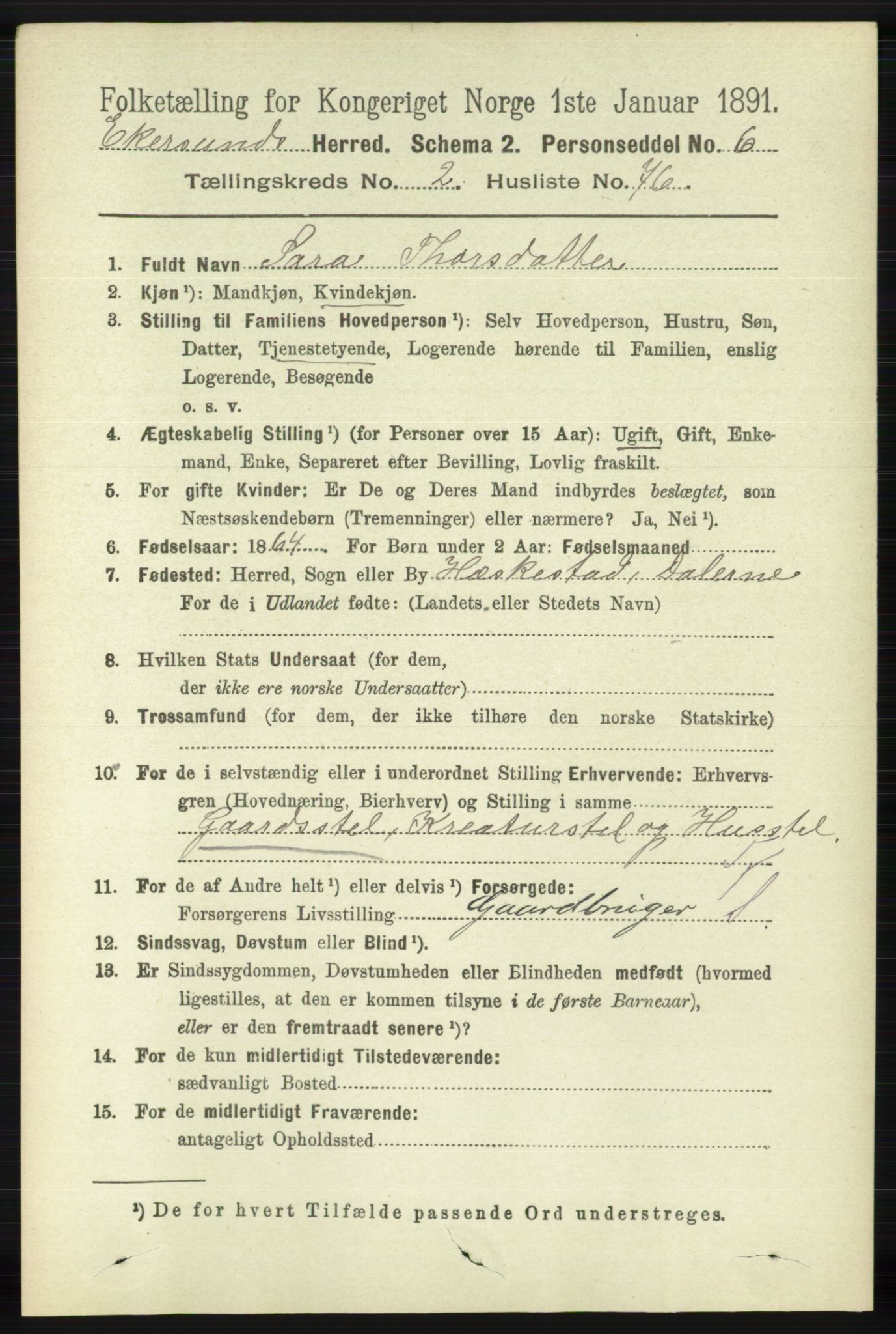 RA, 1891 census for 1116 Eigersund herred, 1891, p. 894