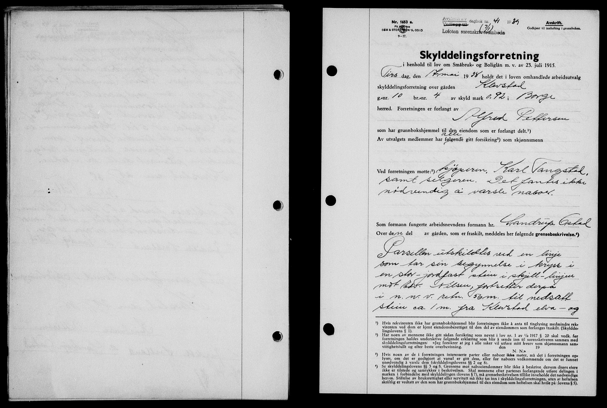 Lofoten sorenskriveri, SAT/A-0017/1/2/2C/L0005a: Mortgage book no. 5a, 1939-1939, Diary no: : 41/1939