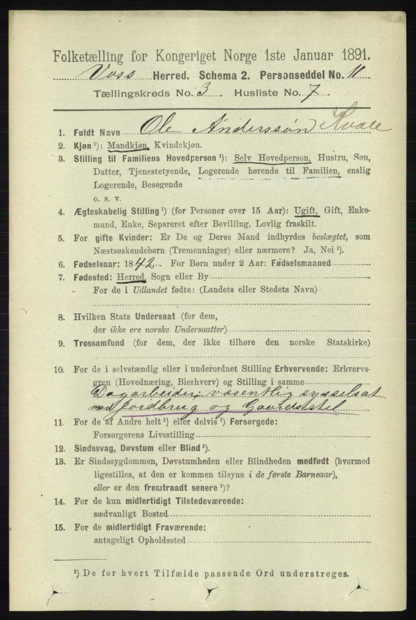 RA, 1891 census for 1235 Voss, 1891, p. 1228