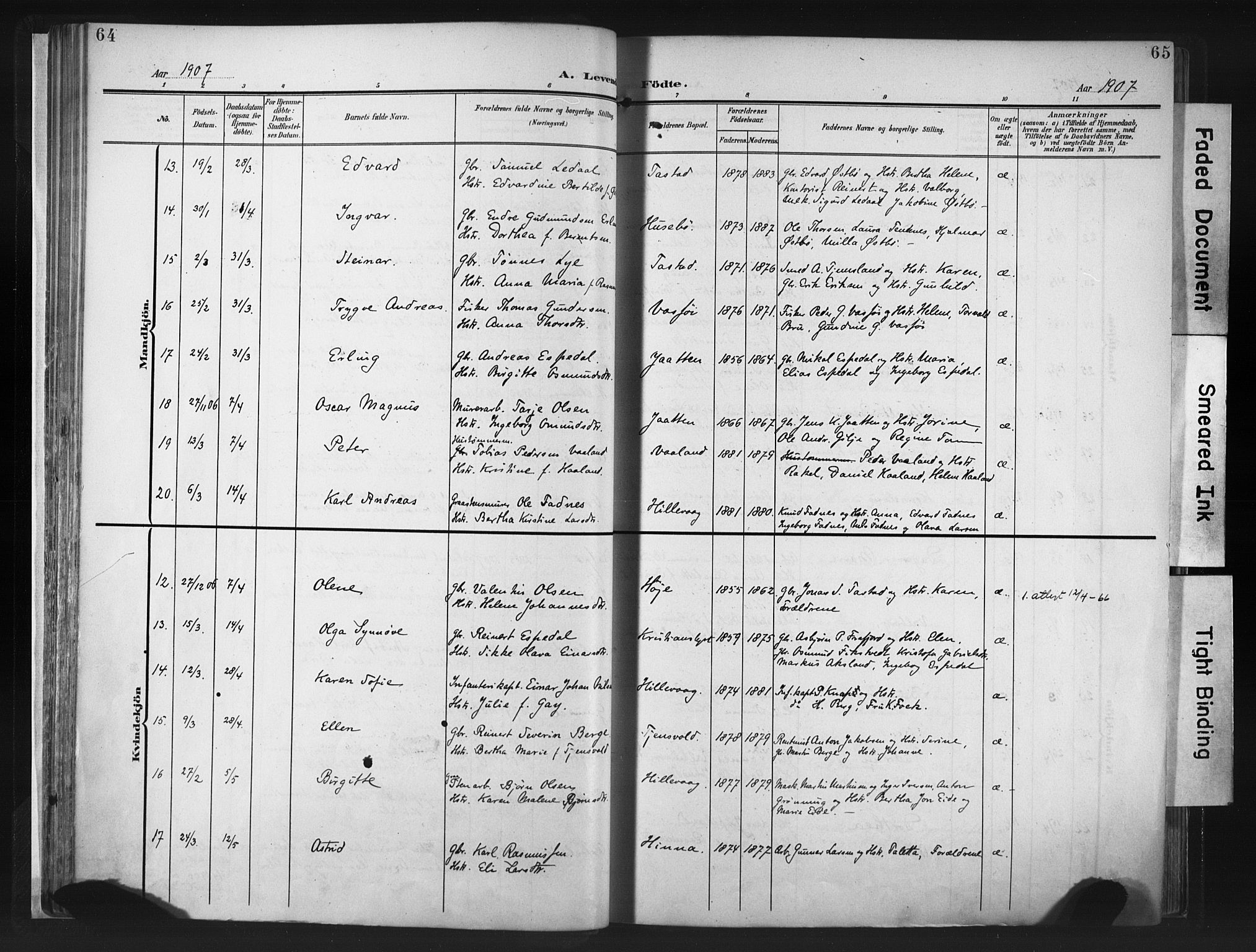 Hetland sokneprestkontor, AV/SAST-A-101826/30/30BA/L0013: Parish register (official) no. A 13, 1904-1918, p. 64-65