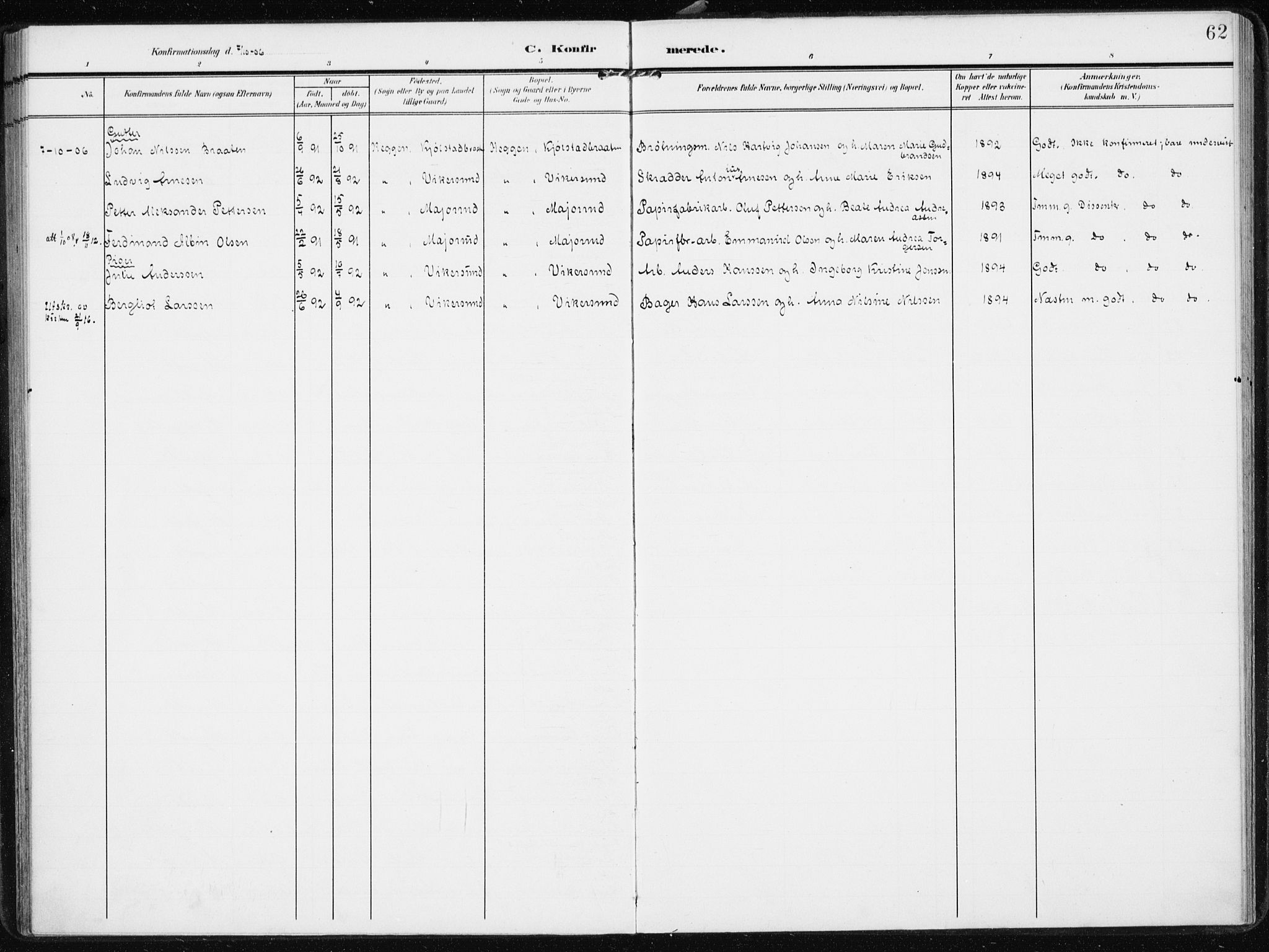 Modum kirkebøker, AV/SAKO-A-234/F/Fa/L0014b: Parish register (official) no. 14b, 1906-1917, p. 62