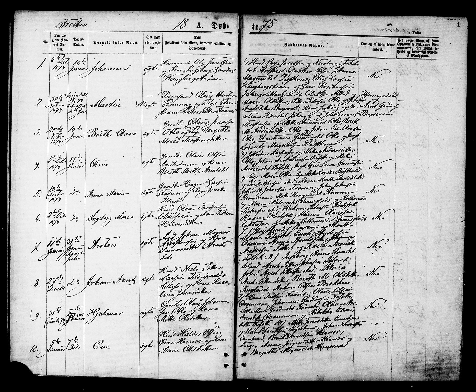 Ministerialprotokoller, klokkerbøker og fødselsregistre - Nord-Trøndelag, SAT/A-1458/713/L0118: Parish register (official) no. 713A08 /1, 1875-1877, p. 1