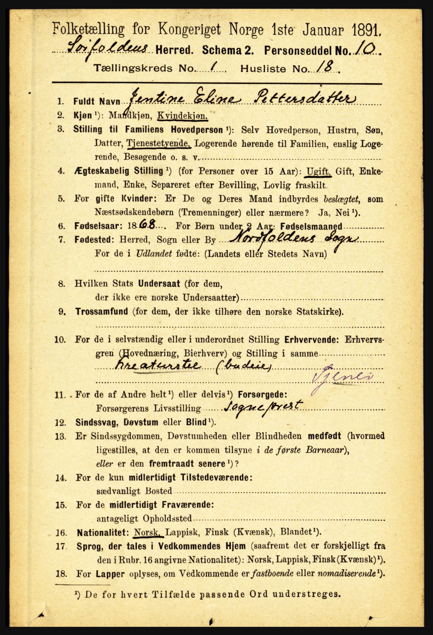 RA, 1891 census for 1845 Sørfold, 1891, p. 166