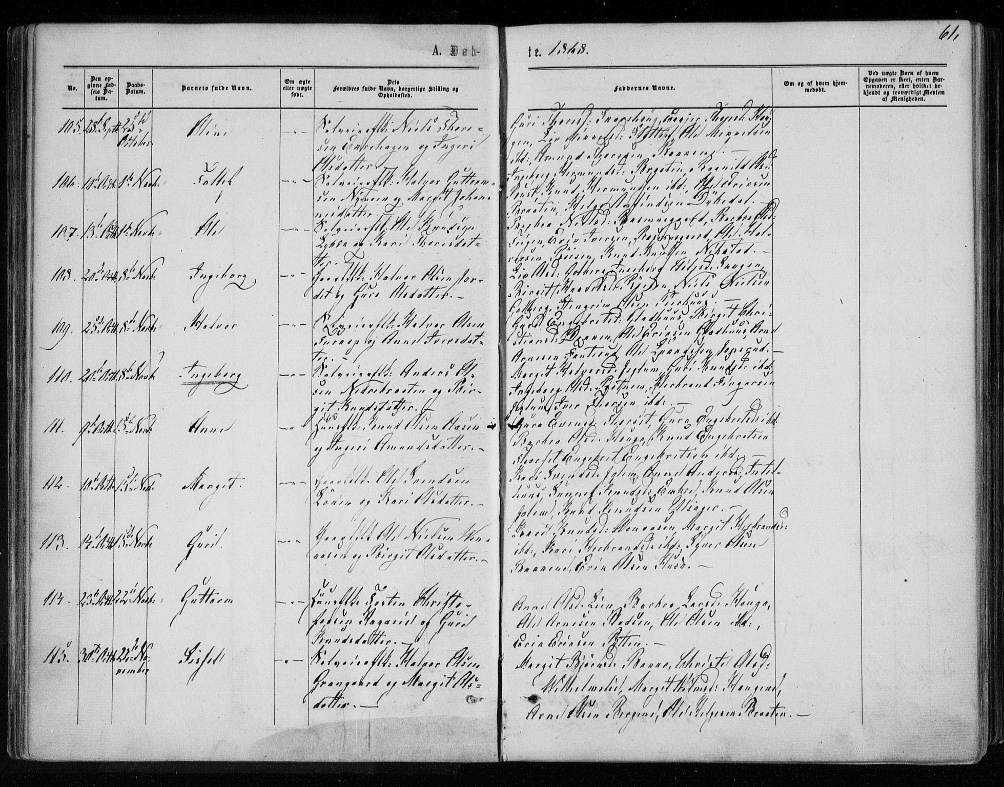 Gol kirkebøker, AV/SAKO-A-226/F/Fa/L0003: Parish register (official) no. I 3, 1863-1875, p. 61