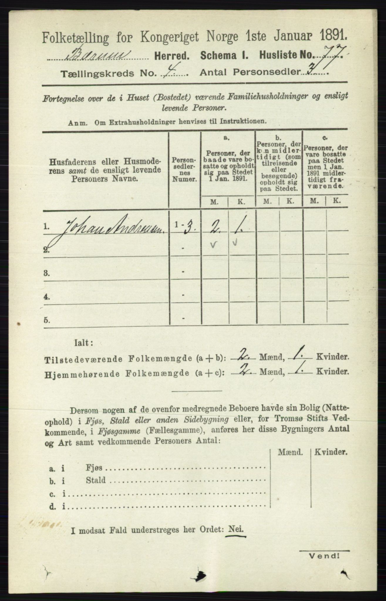 RA, 1891 census for 0219 Bærum, 1891, p. 2482