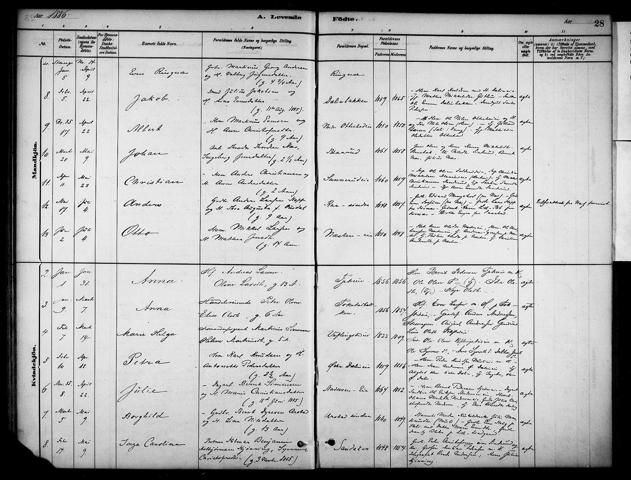 Stange prestekontor, SAH/PREST-002/K/L0019: Parish register (official) no. 19, 1880-1891, p. 28