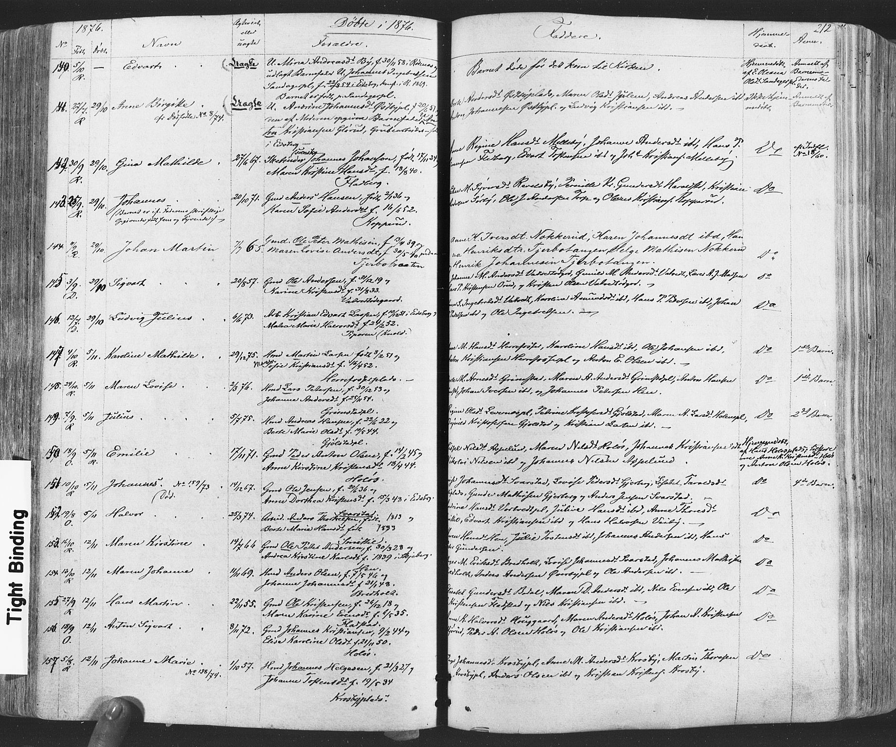 Rakkestad prestekontor Kirkebøker, AV/SAO-A-2008/F/Fa/L0011: Parish register (official) no. I 11, 1862-1877, p. 212