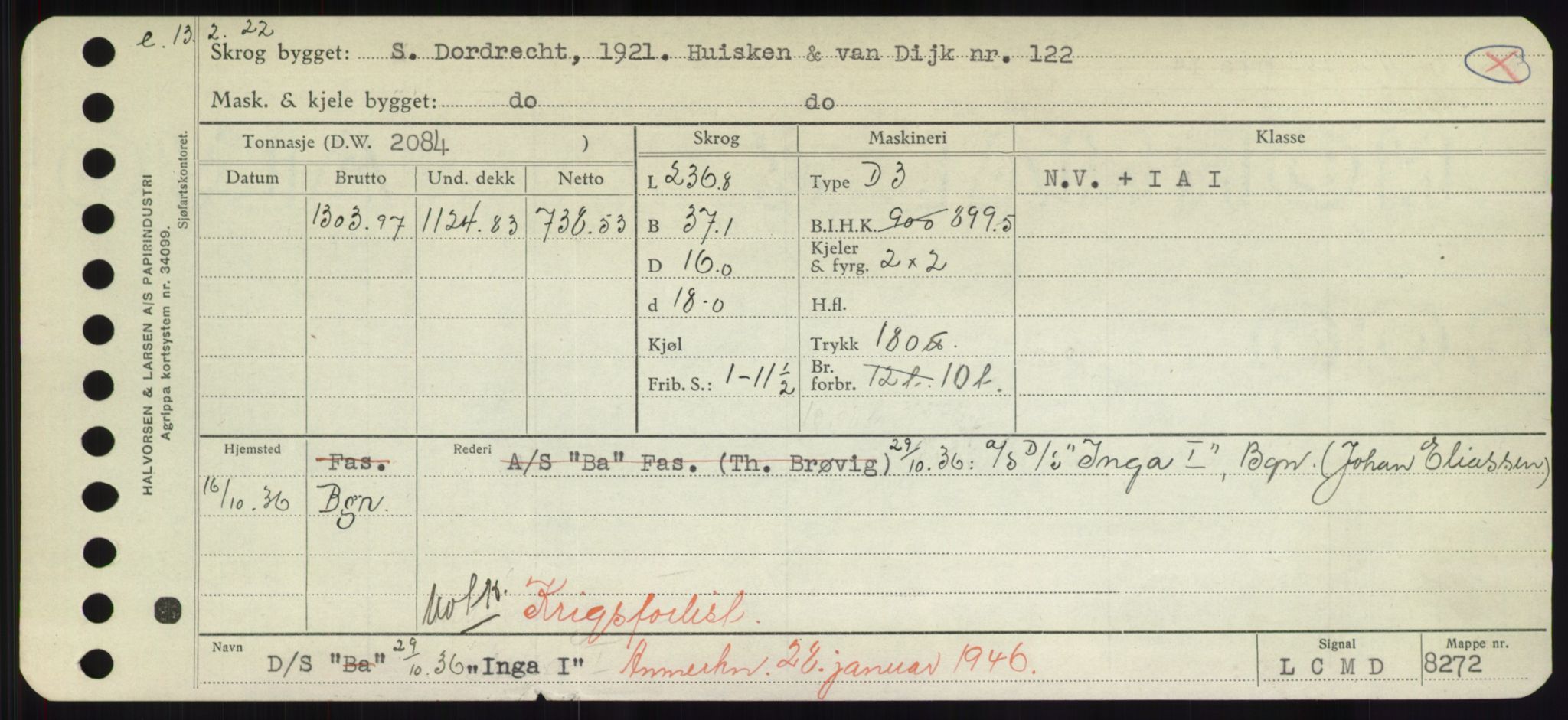 Sjøfartsdirektoratet med forløpere, Skipsmålingen, RA/S-1627/H/Hd/L0018: Fartøy, I, p. 109