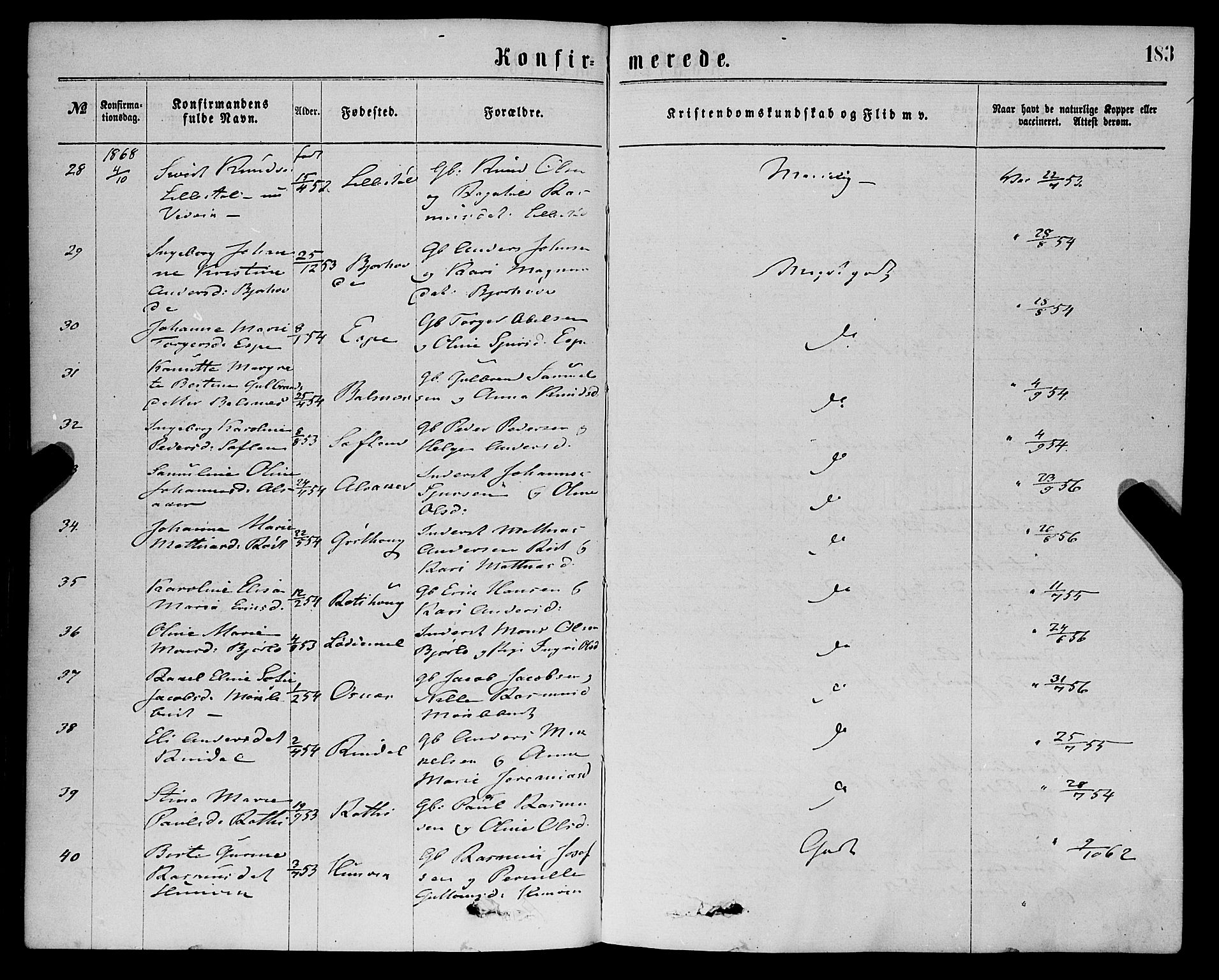 Eid sokneprestembete, AV/SAB-A-82301/H/Haa/Haaa/L0010: Parish register (official) no. A 10, 1867-1878, p. 183