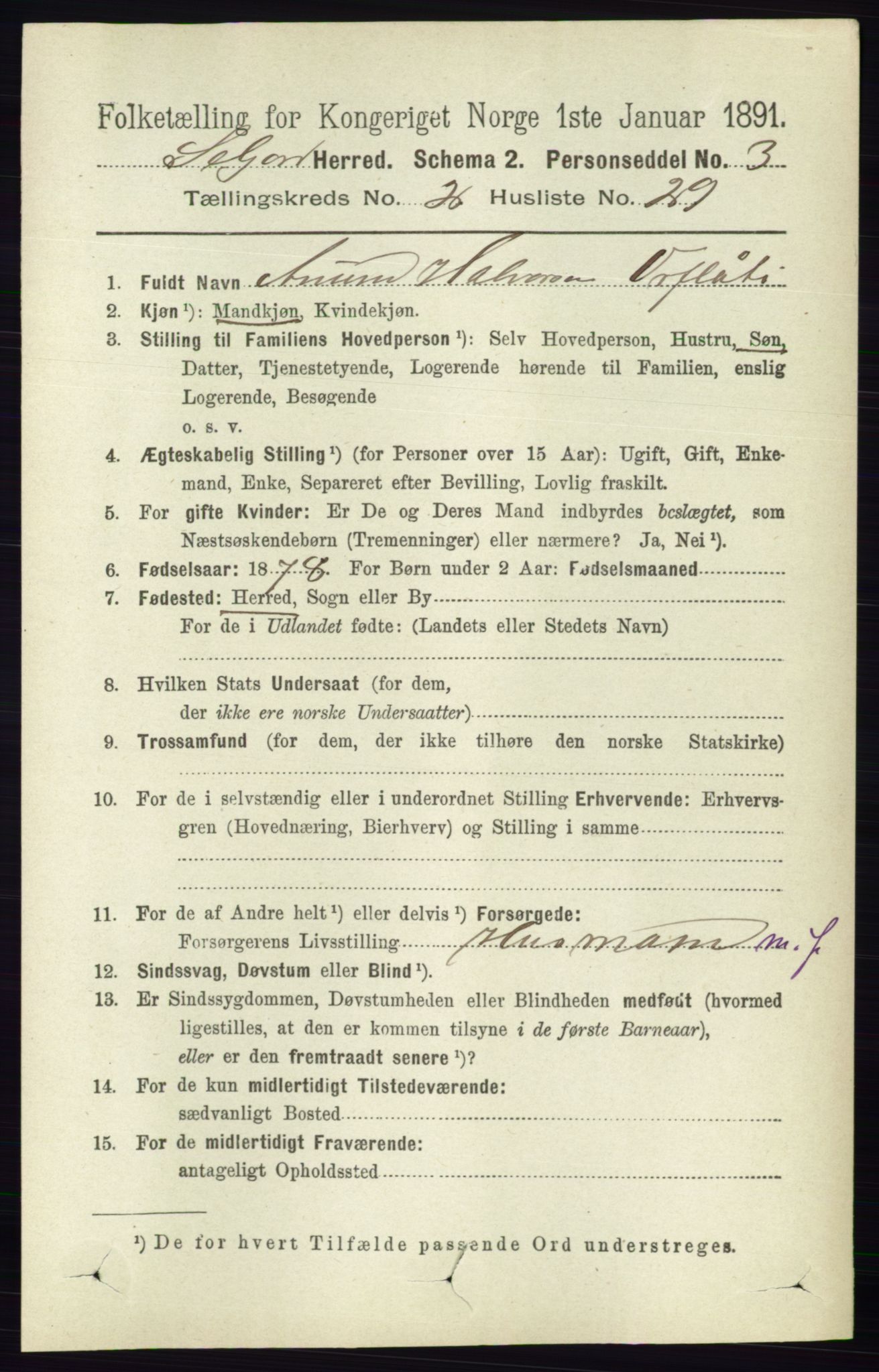 RA, 1891 census for 0828 Seljord, 1891, p. 725