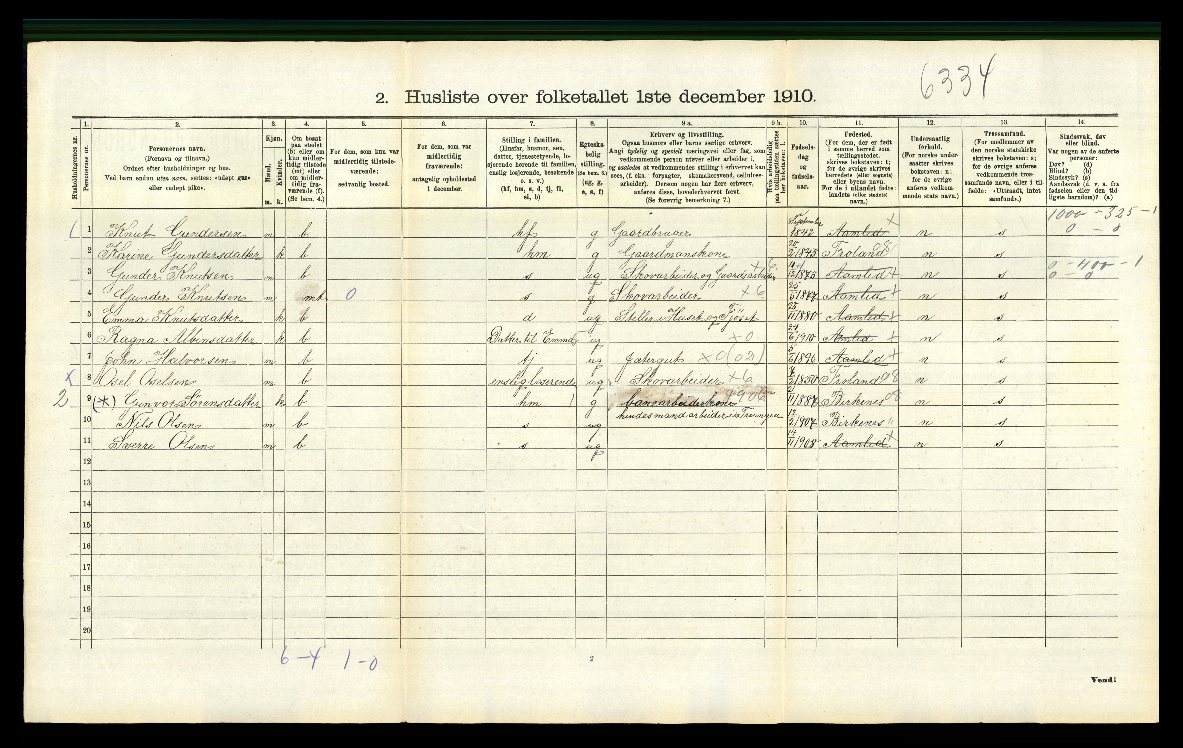 RA, 1910 census for Åmli, 1910, p. 382