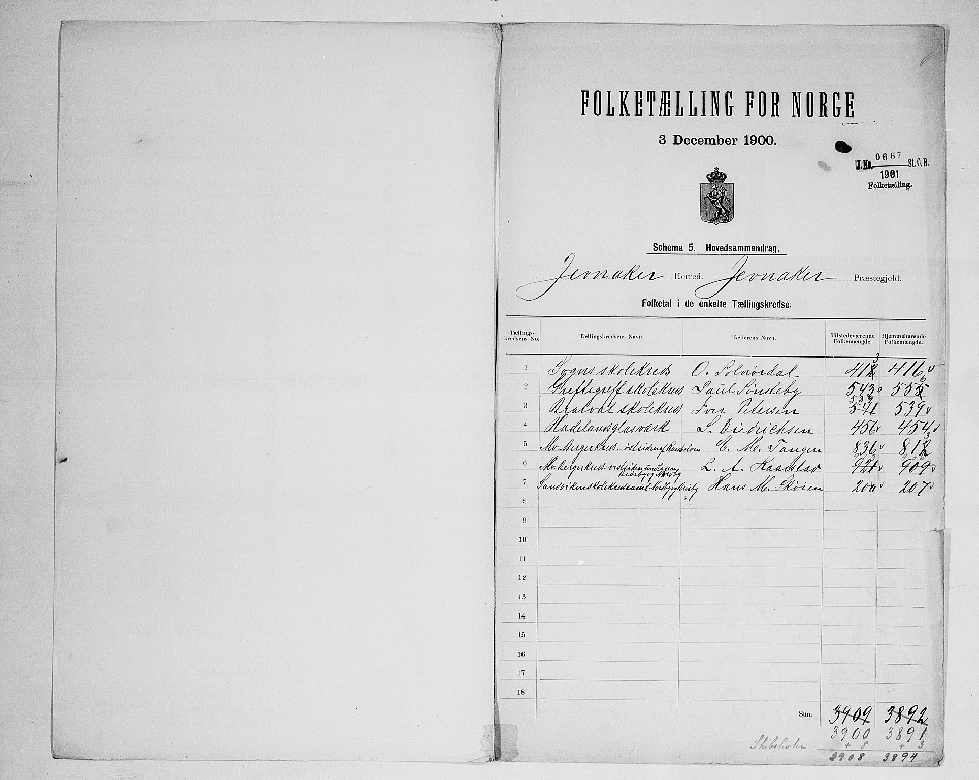 SAH, 1900 census for Jevnaker, 1900, p. 2