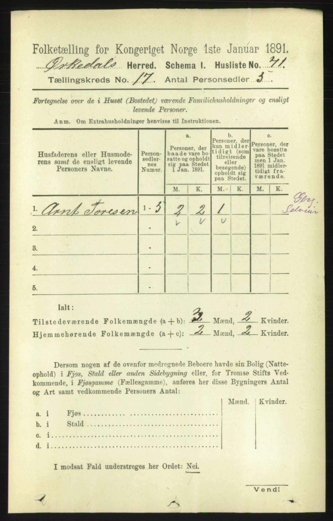 RA, 1891 census for 1638 Orkdal, 1891, p. 7378