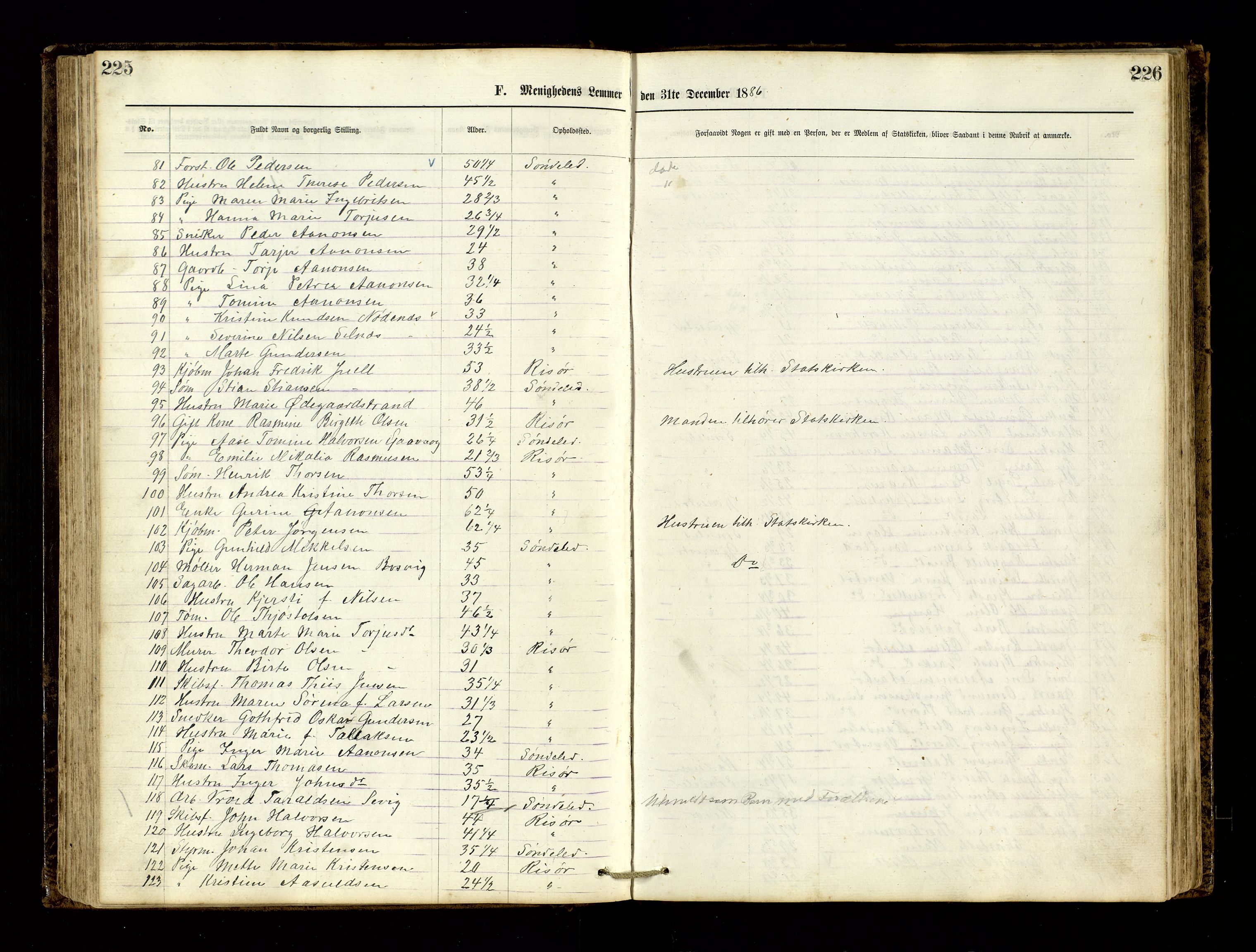 Den evangelisk-lutherske frimenighet, Risør, AV/SAK-1292-0007/F/Fa/L0001: Dissenter register no. F 17, 1877-1892, p. 225-226