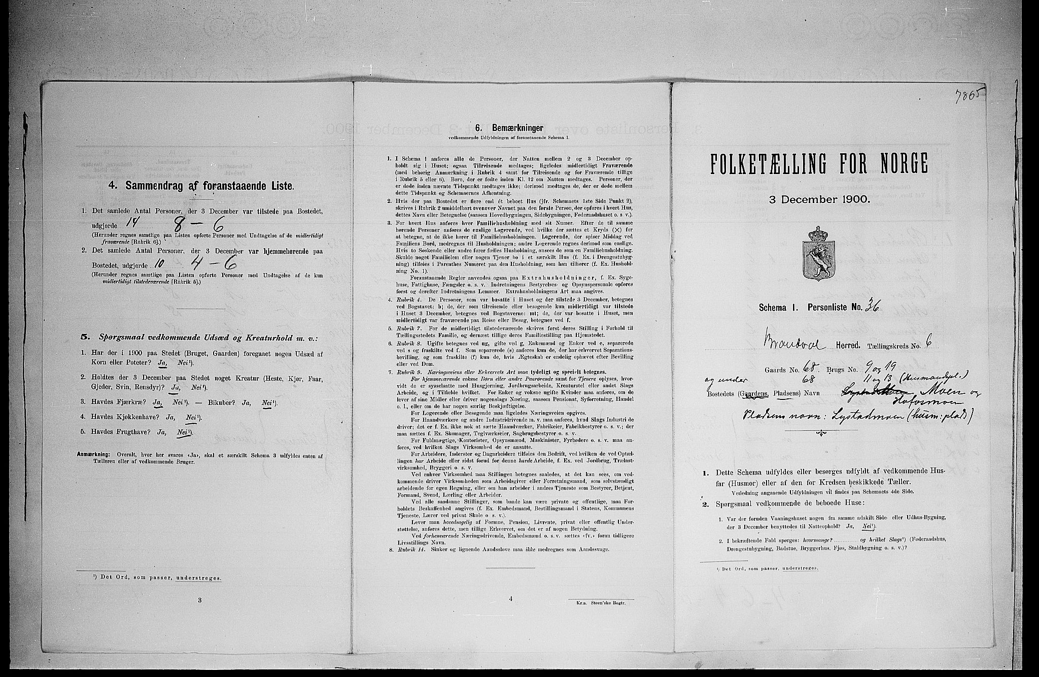 SAH, 1900 census for Brandval, 1900, p. 796