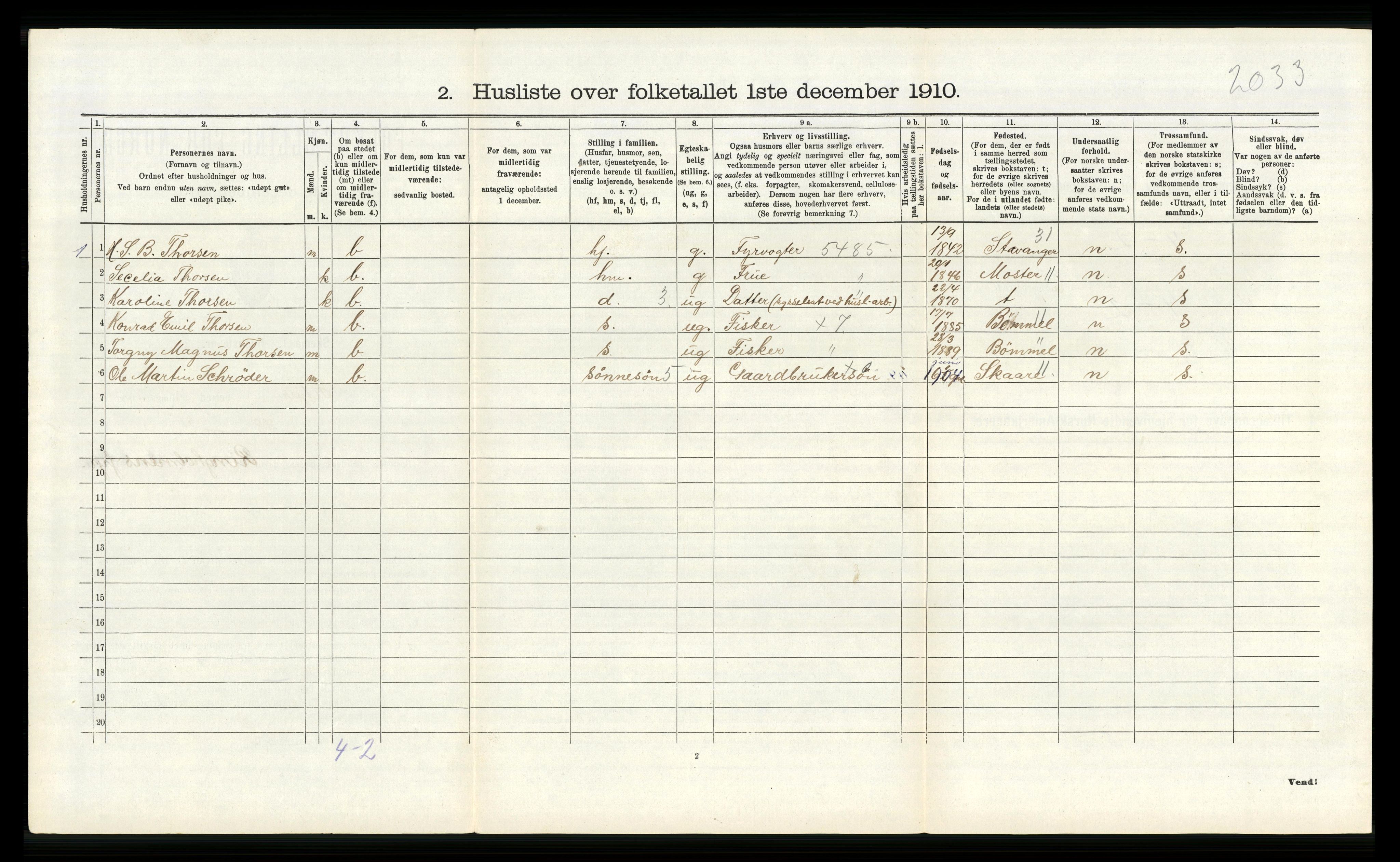 RA, 1910 census for Fitjar, 1910, p. 398