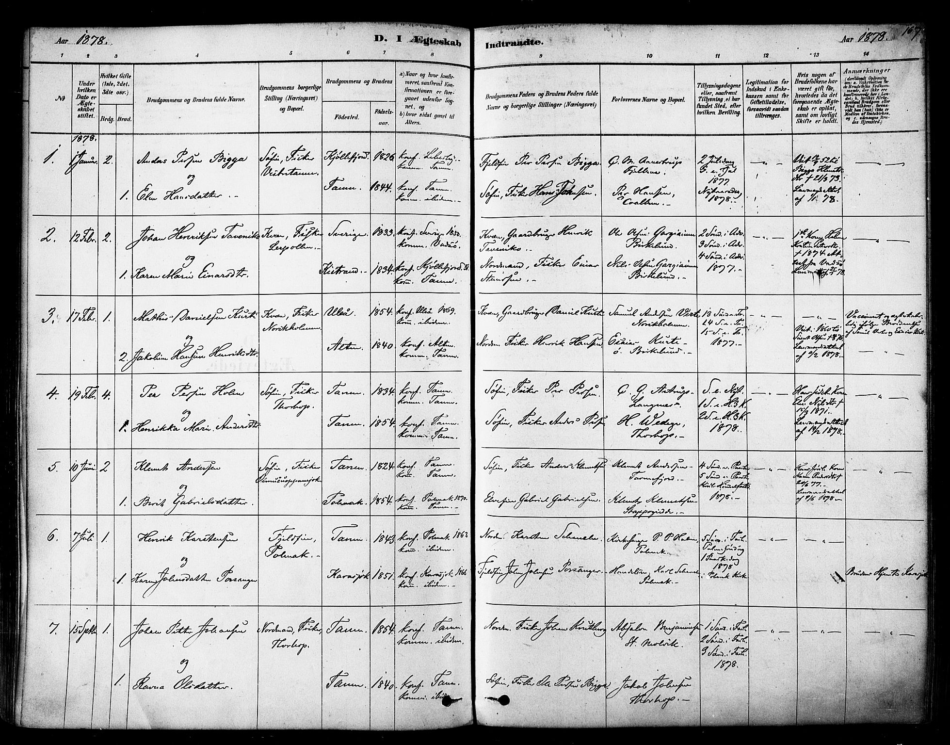 Tana sokneprestkontor, SATØ/S-1334/H/Ha/L0004kirke: Parish register (official) no. 4, 1878-1891, p. 167
