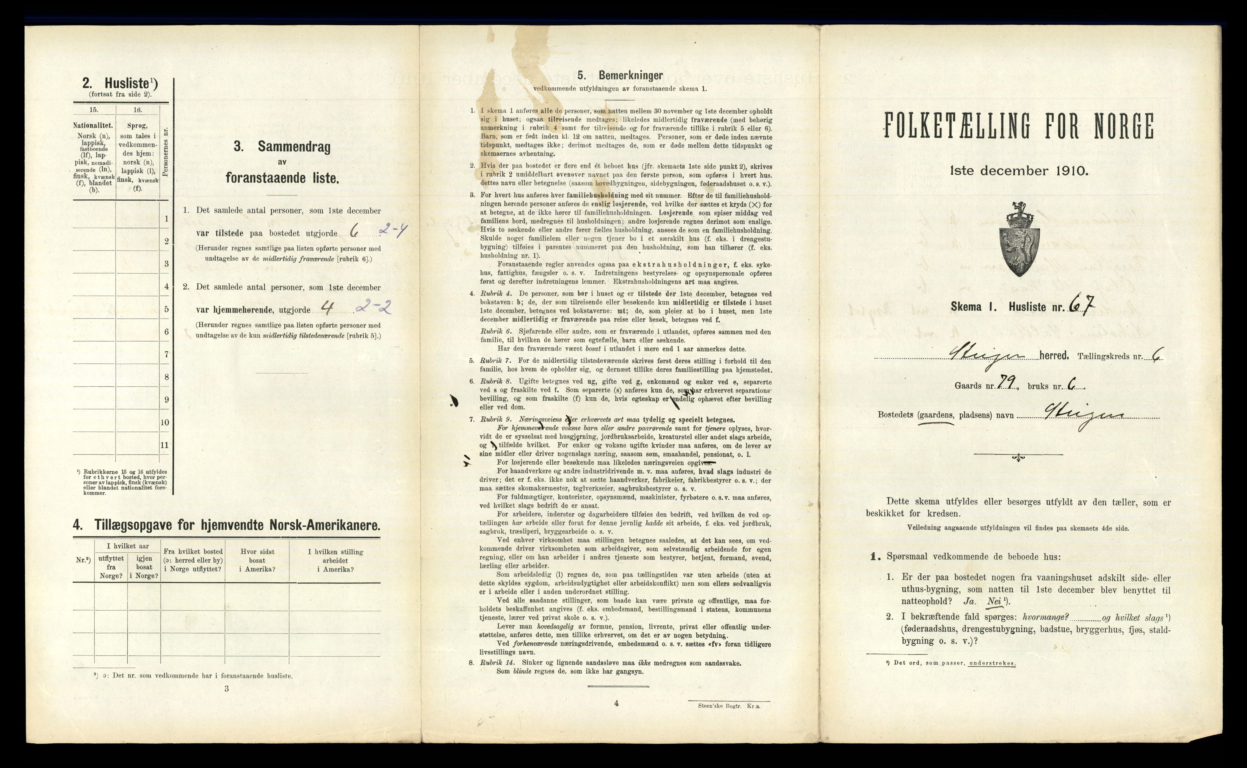 RA, 1910 census for Steigen, 1910, p. 579