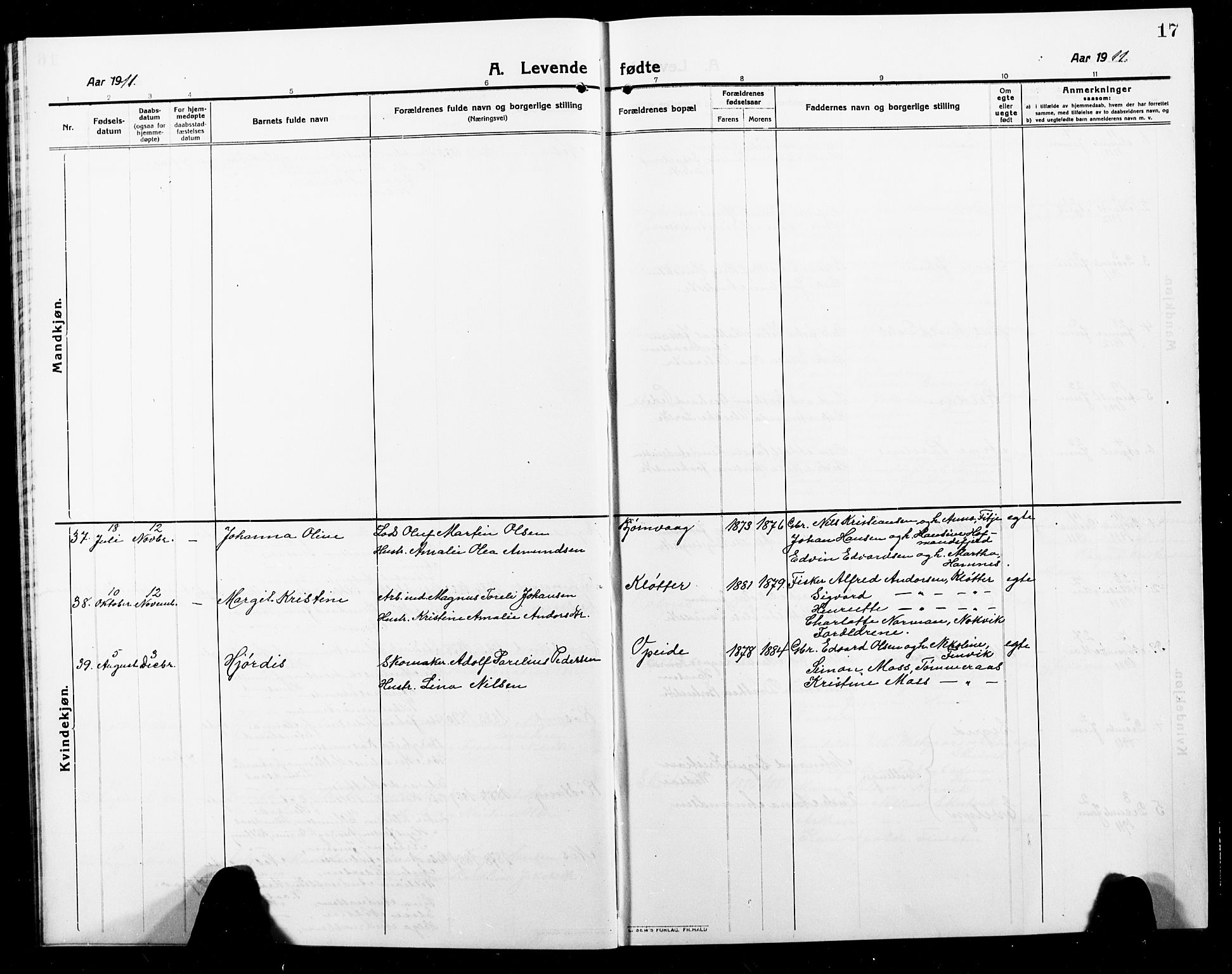 Ministerialprotokoller, klokkerbøker og fødselsregistre - Nordland, AV/SAT-A-1459/859/L0861: Parish register (copy) no. 859C07, 1910-1925, p. 17