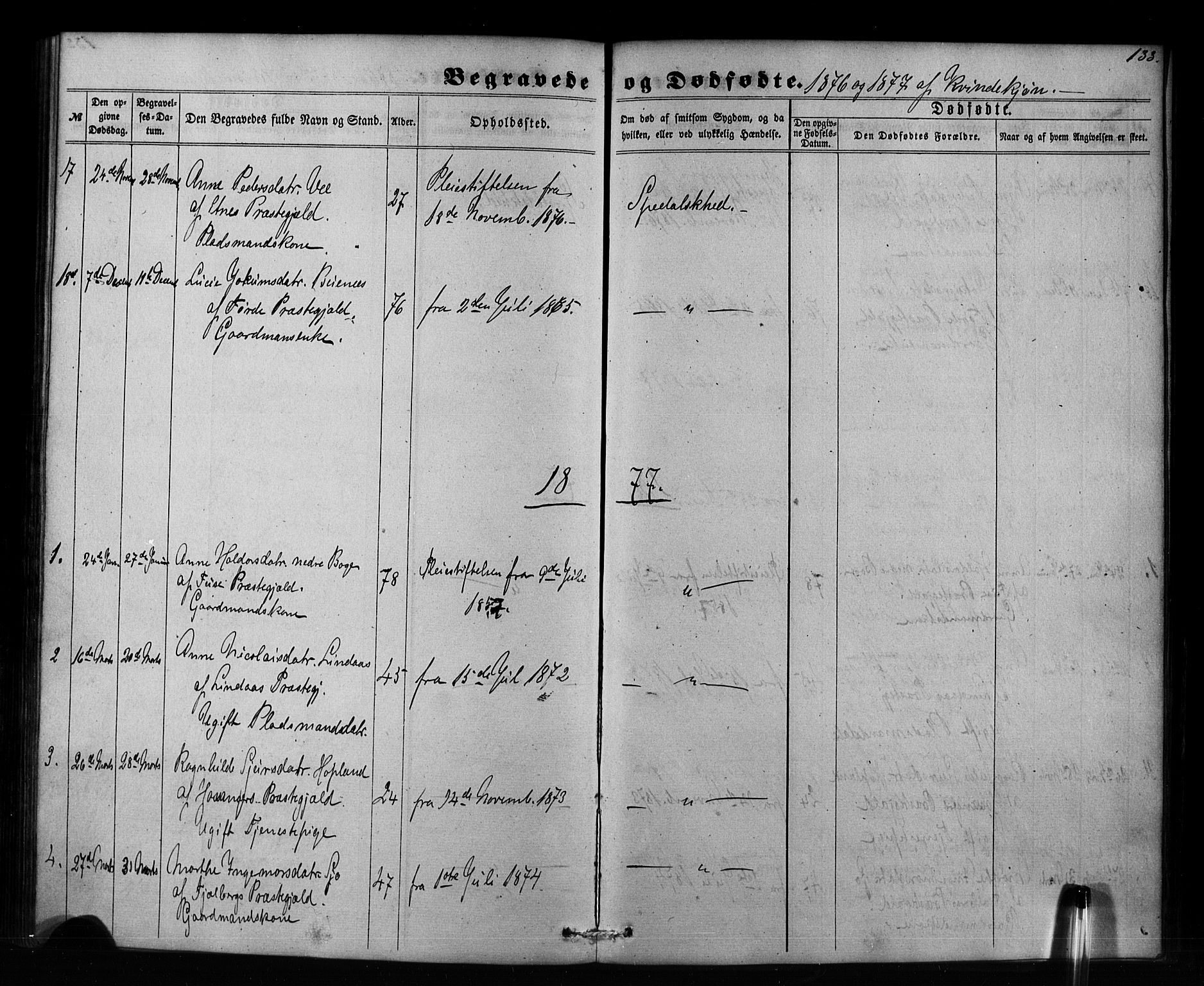 Pleiestiftelsen nr. 1 for spedalske sokneprestembete*, SAB/-: Parish register (official) no. A 1, 1859-1886, p. 133